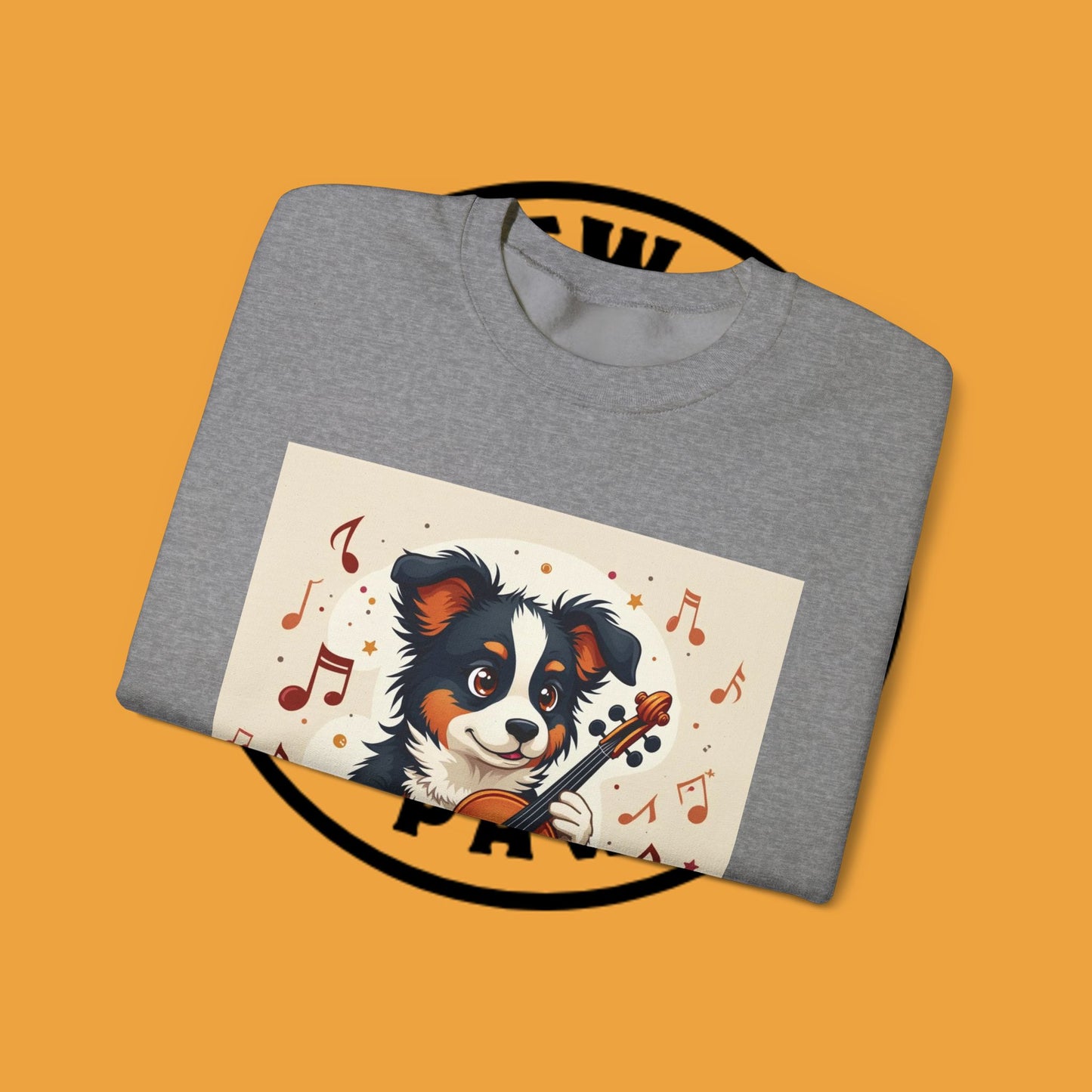 Music Dog Crewneck Sweatshirt - Cute Puppy Violinist with Musical Notes Design | Musician Gift