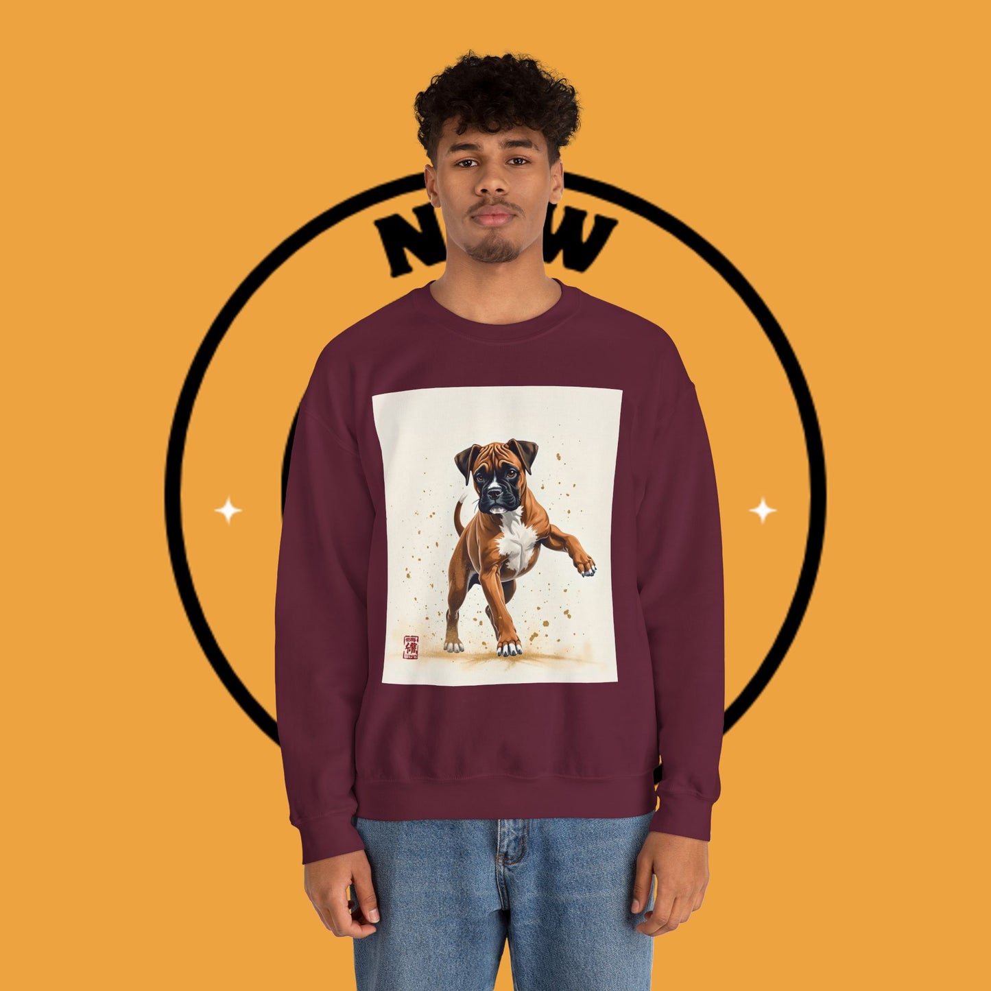 Running Boxer Puppy Crewneck Sweatshirt | Artistic Dog Lover Gift | Dynamic Movement Design