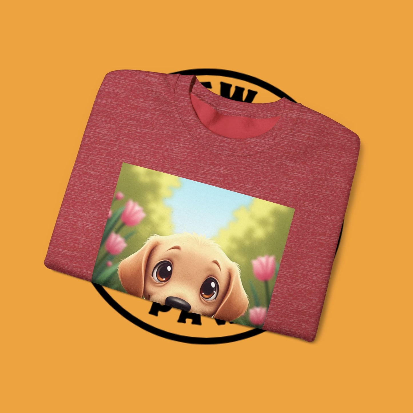 Adorable Golden Retriever Puppy in a Garden with Flowers - Cute Puppy Photo kawaii style