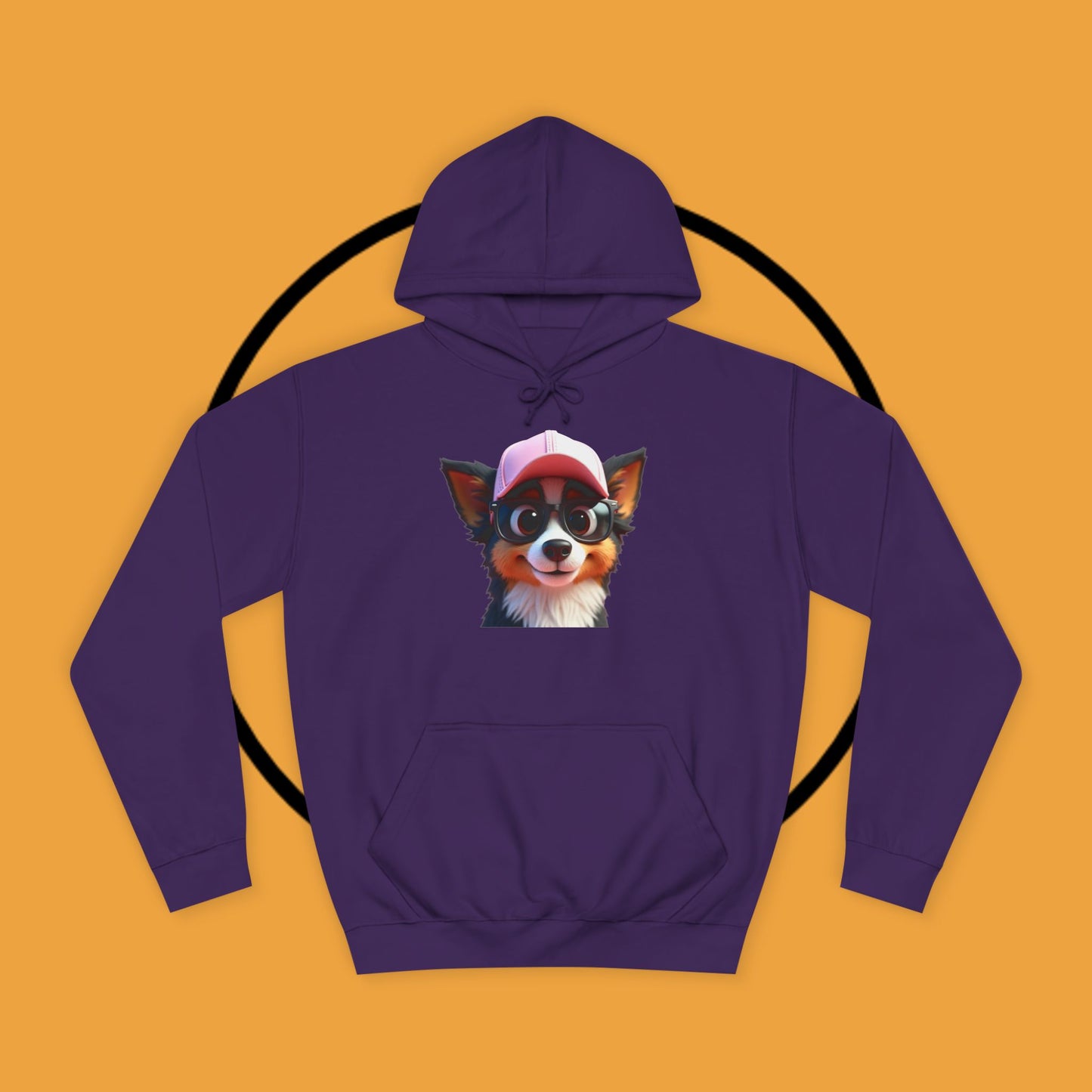 "Hipster Border Collie Puppy with Glasses & Cap Hoodie - Cute Trendy Dog Sweatshirt | Fun Design"