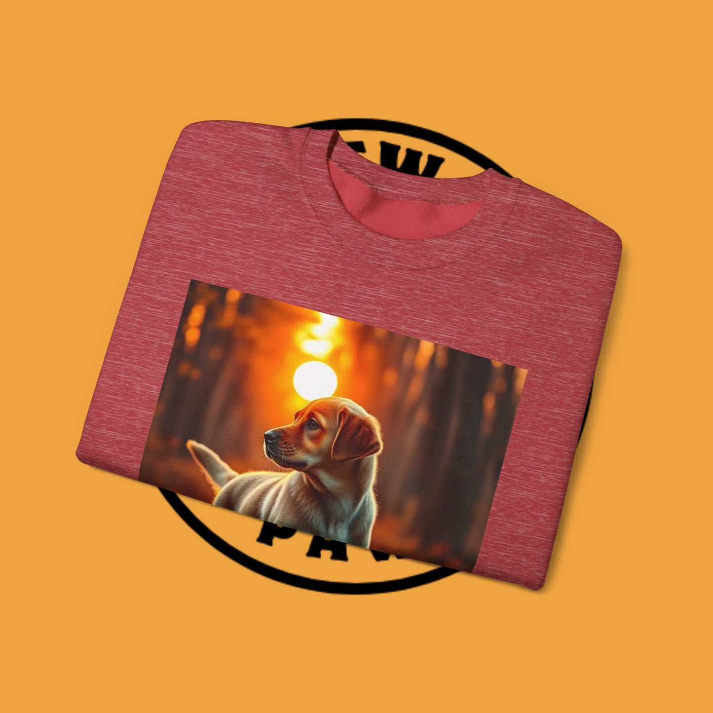 Crewneck Sweatshirt - Labrador Puppy in Autumn Forest with Golden Sunset Light Design