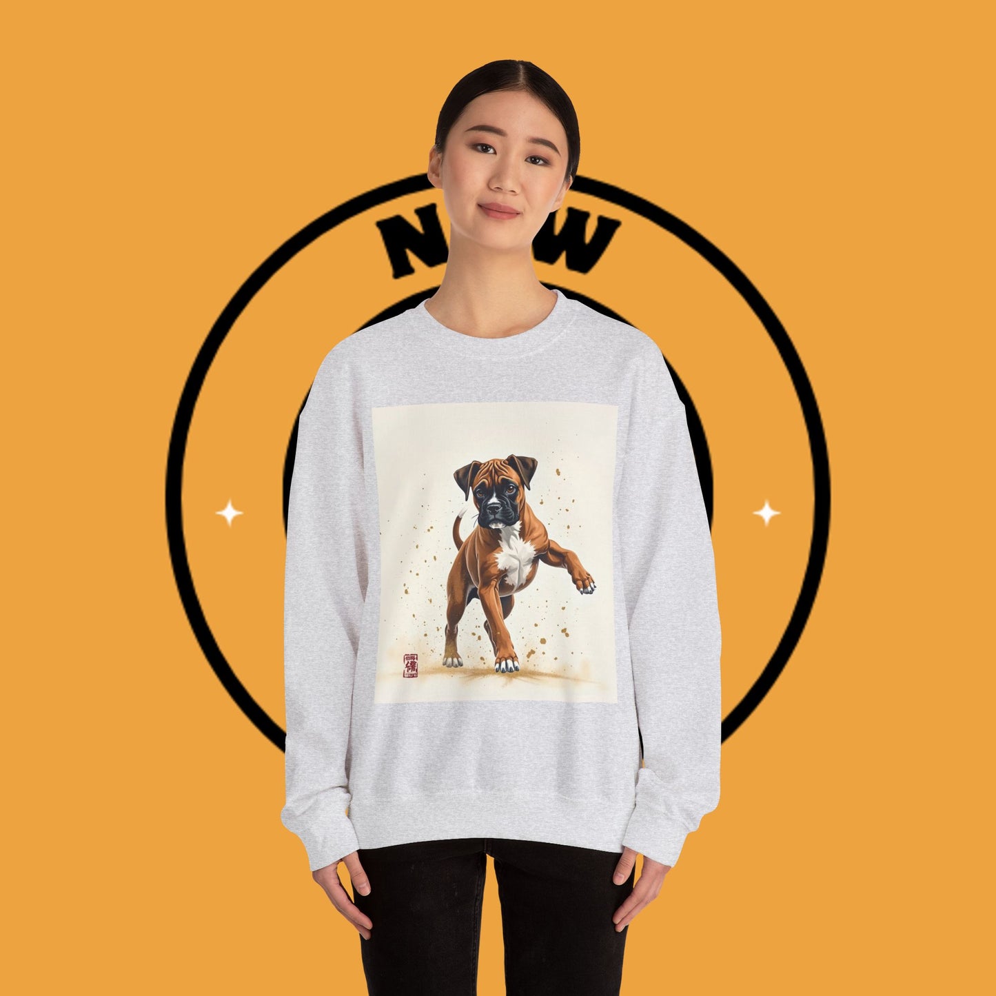 Running Boxer Puppy Crewneck Sweatshirt | Artistic Dog Lover Gift | Dynamic Movement Design
