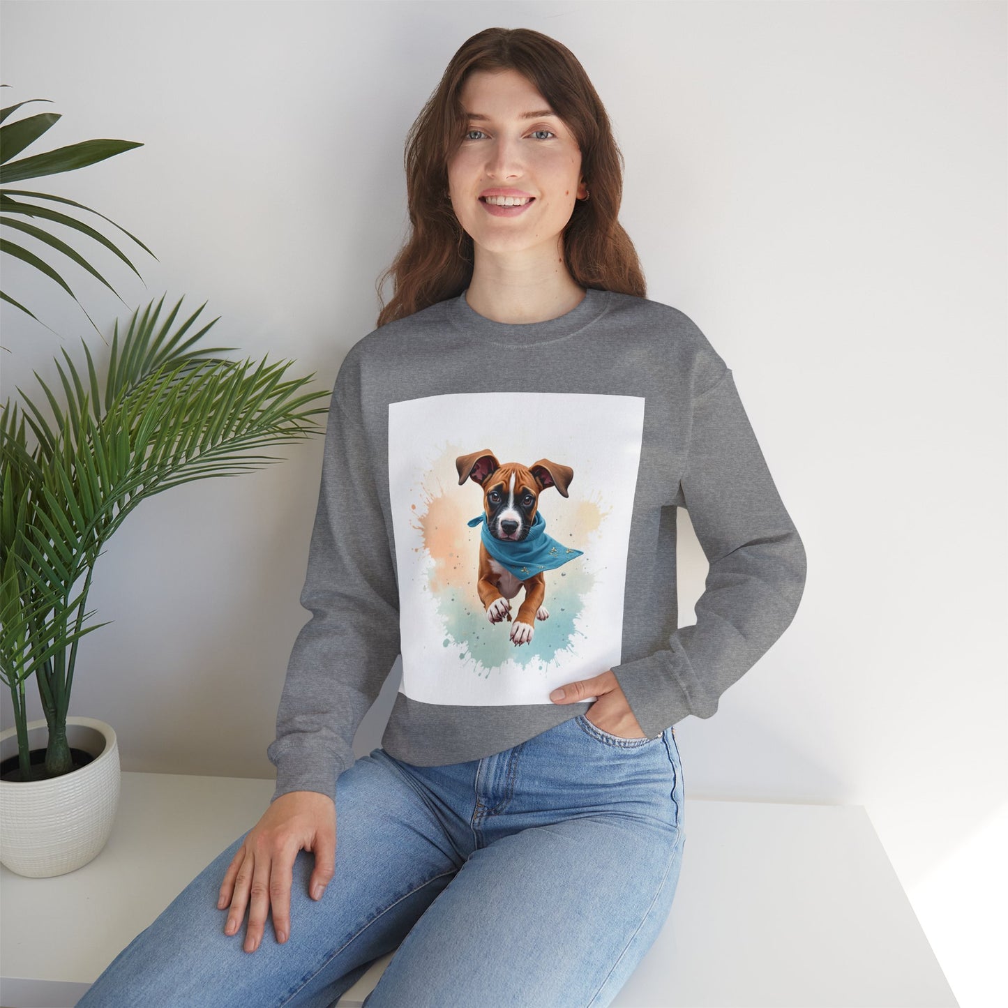 Watercolor Puppy Bandana Crewneck Sweatshirt - Artistic Dog Portrait - Unique Pet Lover Gift
