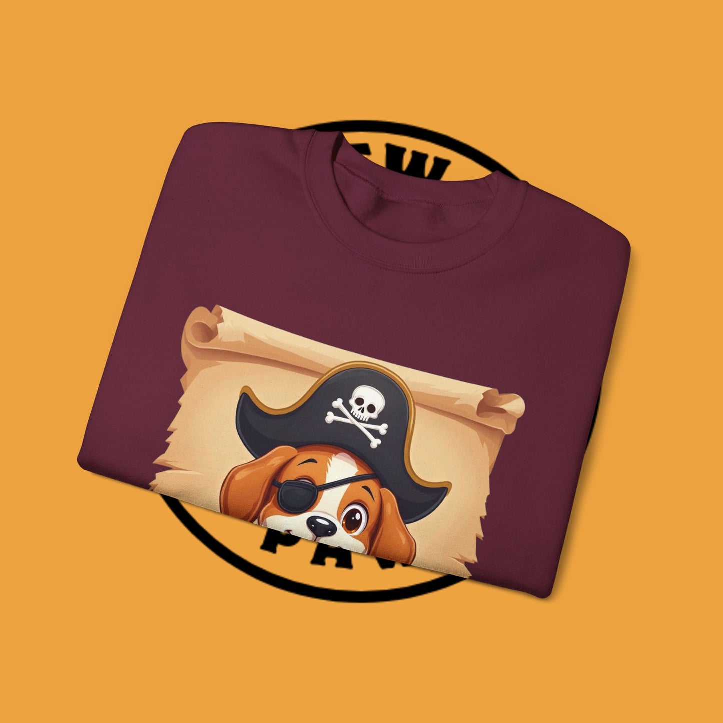 Pirate Dog Crewneck Sweatshirt - Buccaneer Beagle Design with Patch and Hat