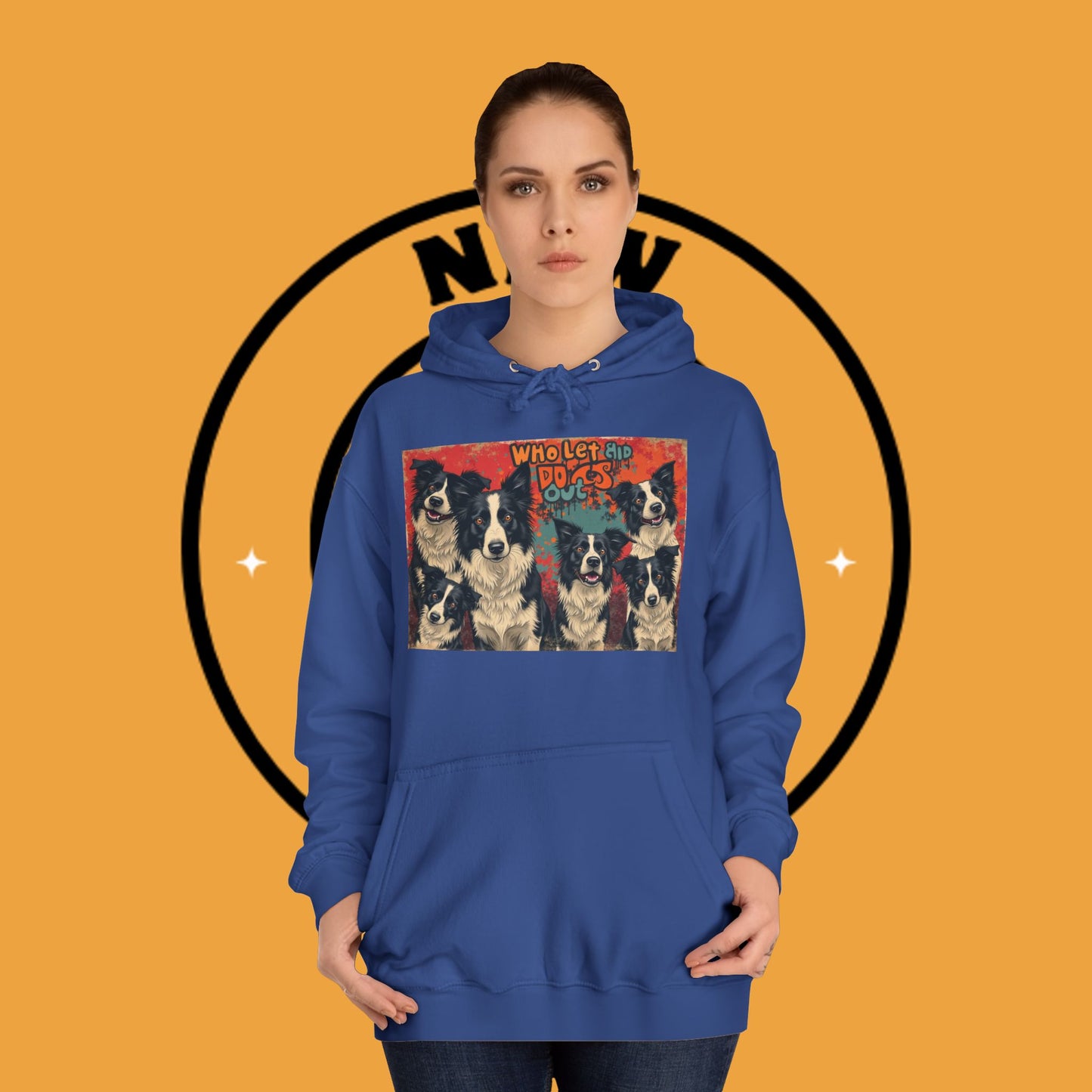 "Who Let the Dogs Out Border Collie Hoodie - Funny 90s Nostalgia Dog Pack Sweatshirt | Retro Music Design"