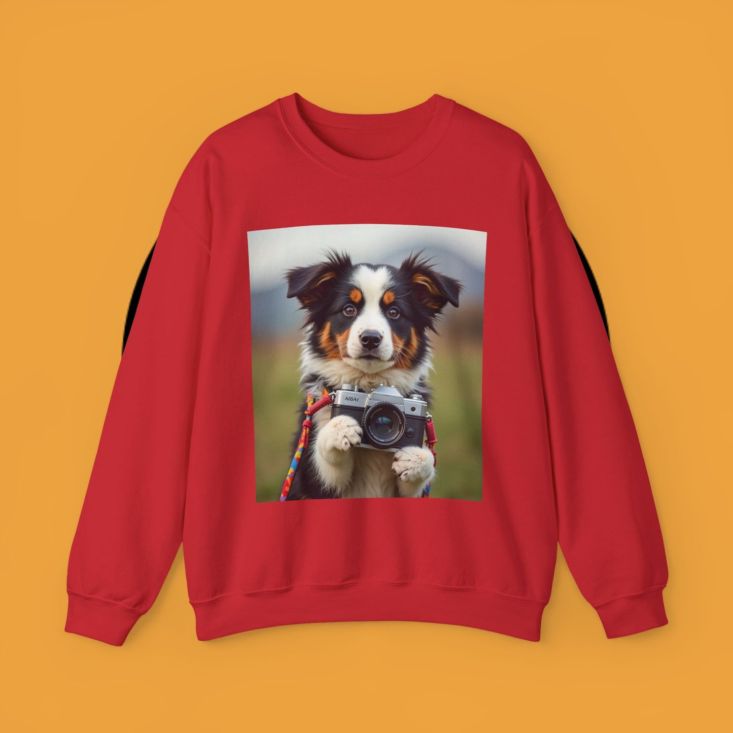 Photographer Dog Crewneck Sweatshirt - Cute Puppy with Vintage Camera Design | Photography Lover Gift