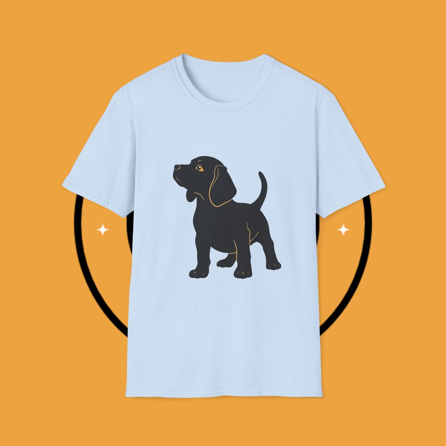 Minimalist Black Beagle Puppy T-Shirt - Simple Dog Silhouette Design | Modern Pet Lover Tee with Gold Accents