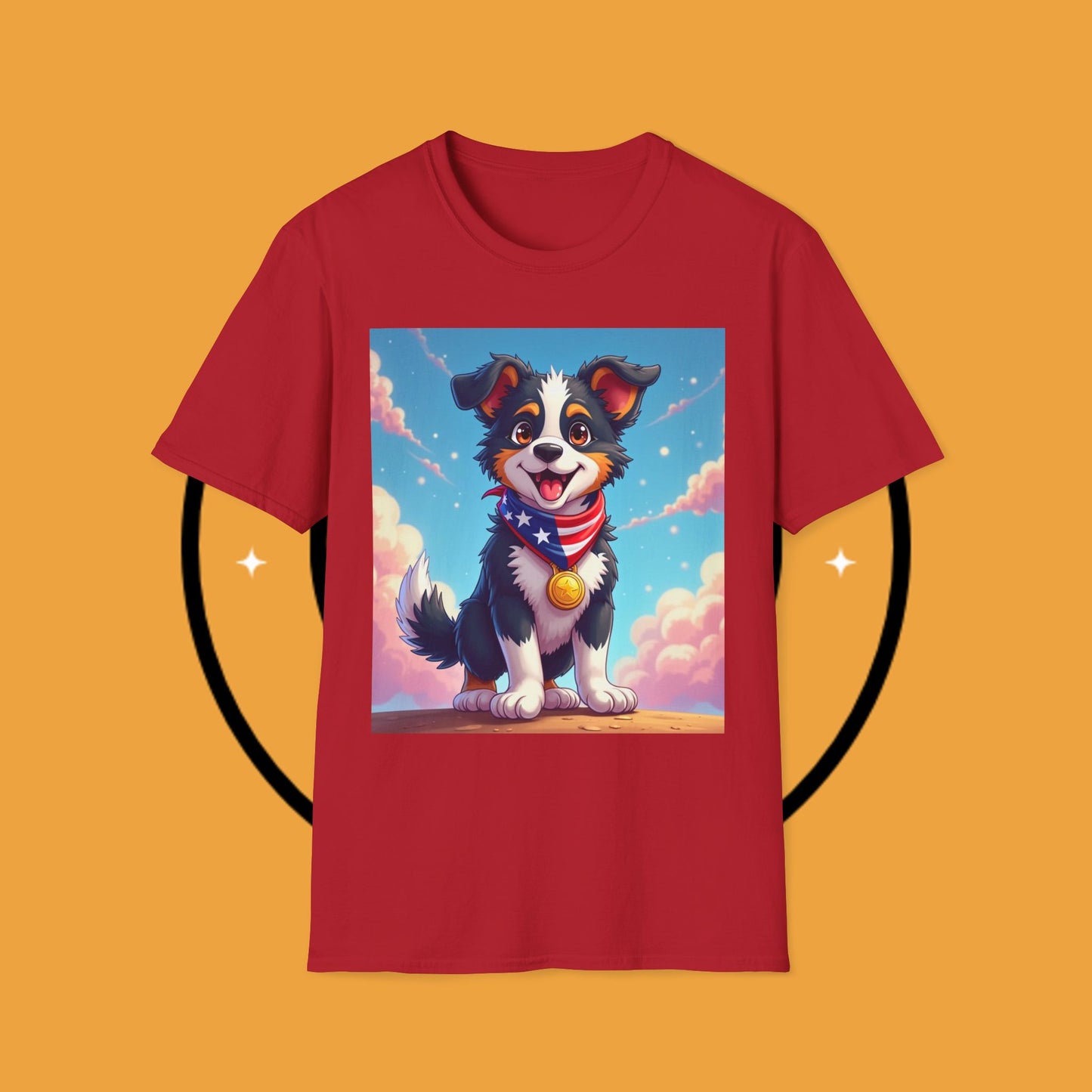 "All-American Champion Puppy" - Patriotic Hero Dog T-Shirt - Patriotic Puppy Dog T-Shirt - American Flag Bandana Champion Dog Tee | USA Pride Pet Lover Gift