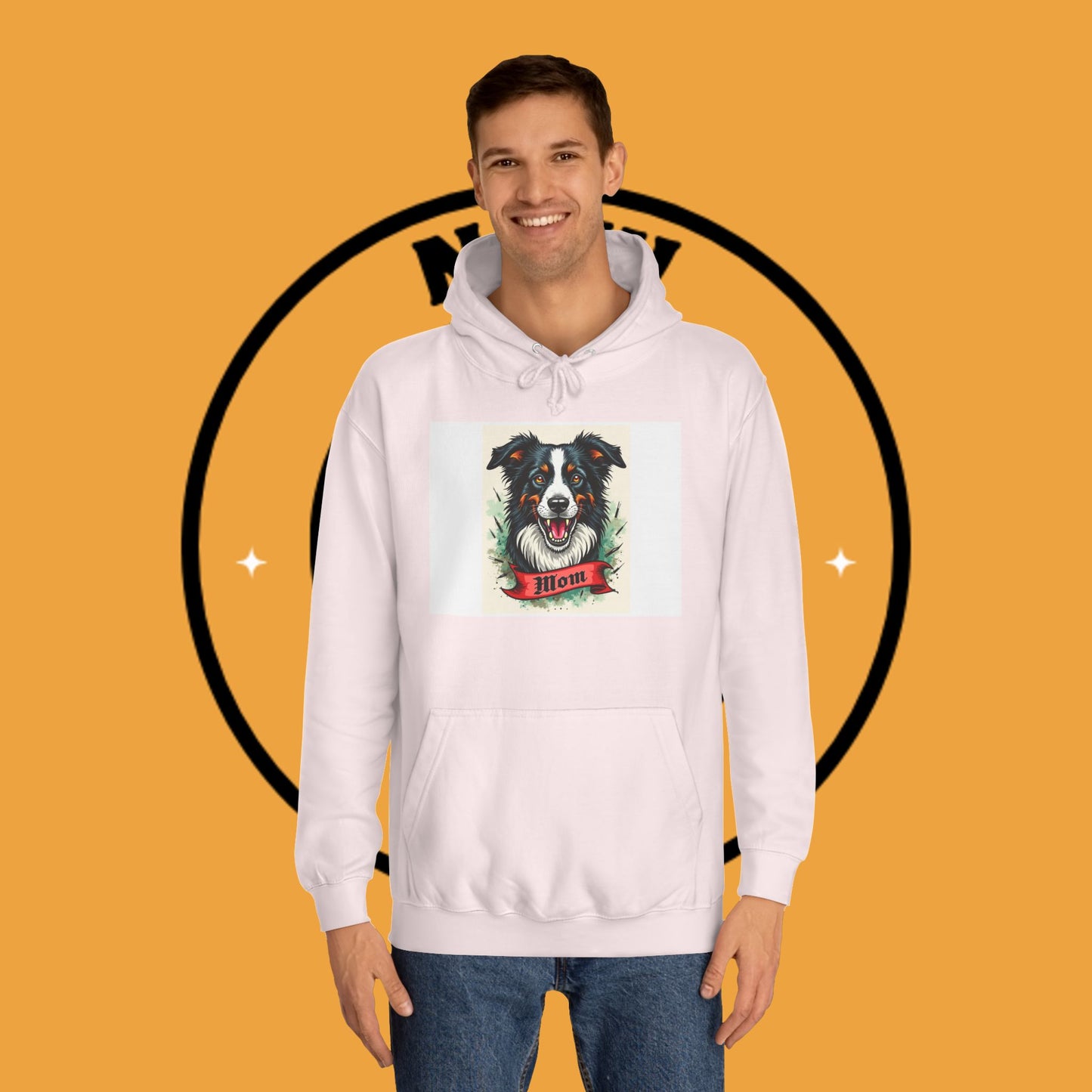 "Border Collie Mom Tattoo Style Hoodie - Vintage Dog Mother Banner Design Sweatshirt | Bold Statement Wear"