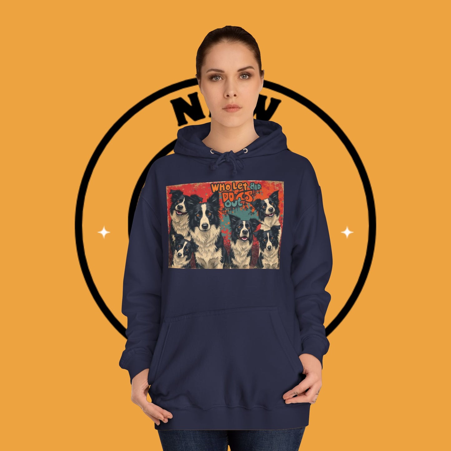 "Who Let the Dogs Out Border Collie Hoodie - Funny 90s Nostalgia Dog Pack Sweatshirt | Retro Music Design"