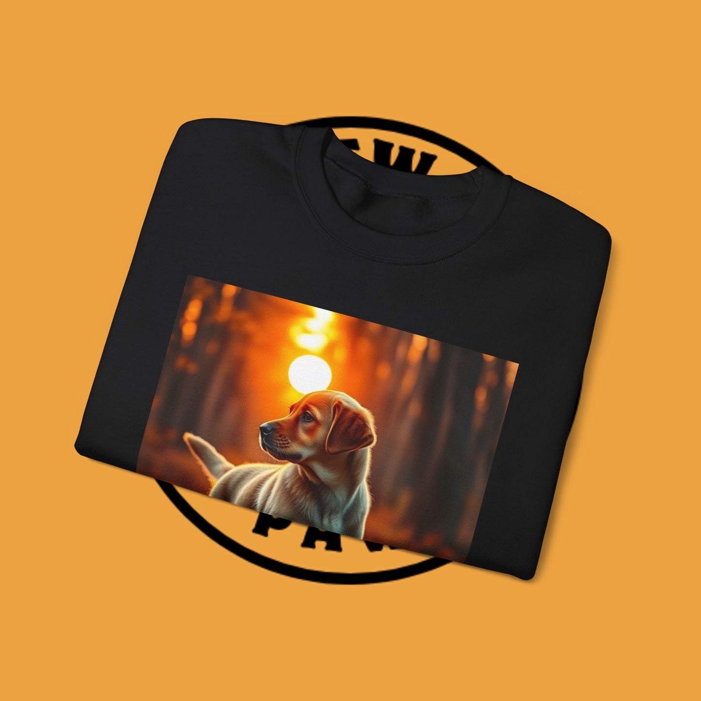 Crewneck Sweatshirt - Labrador Puppy in Autumn Forest with Golden Sunset Light Design