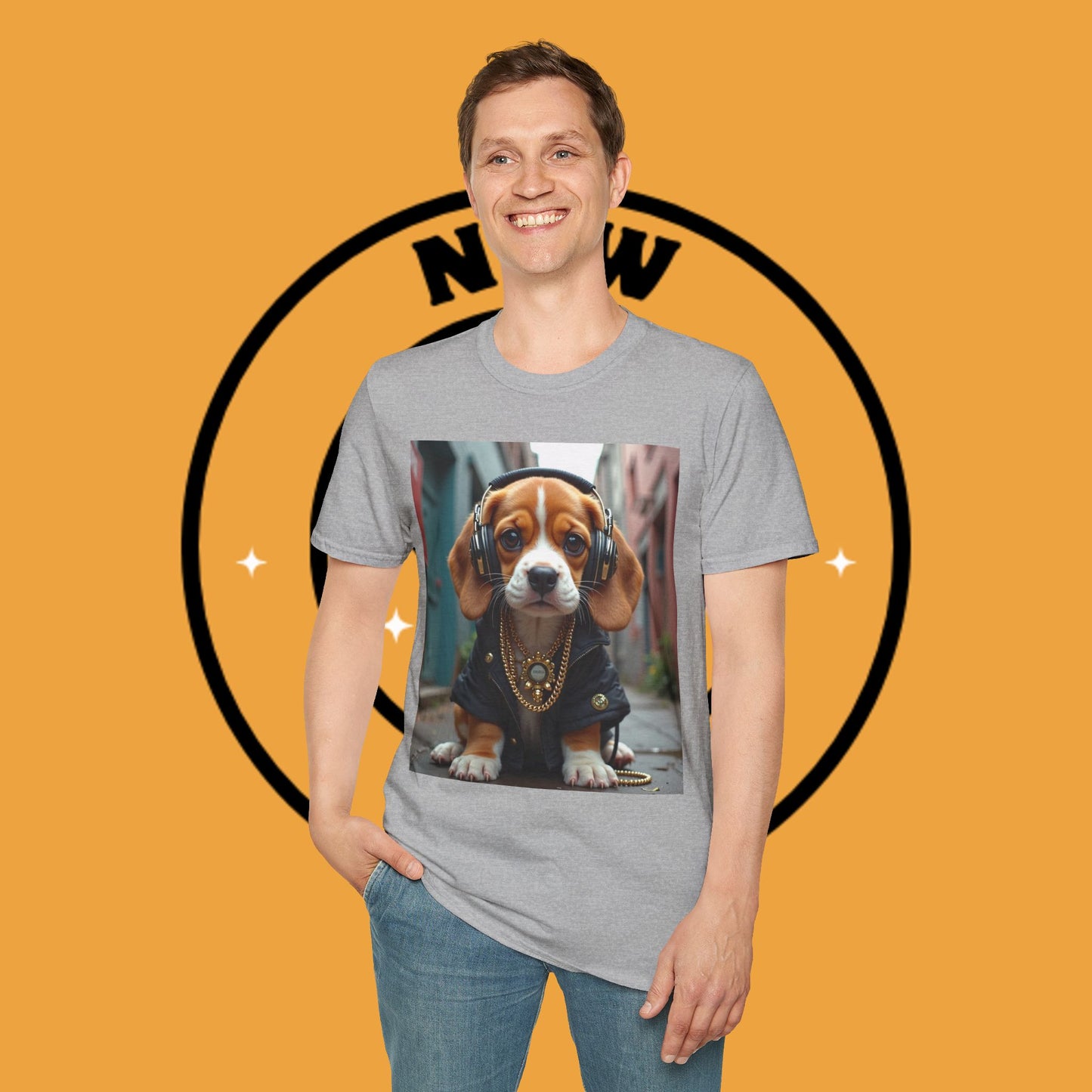 Hip Hop Beagle Dog T-Shirt - Cool Puppy with Headphones & Gold Chains Graphic Tee