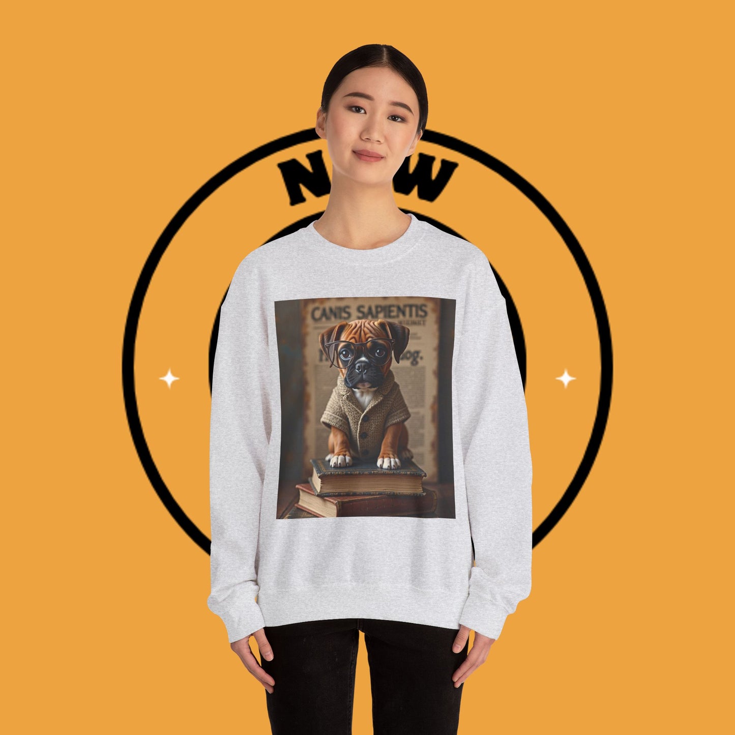 Professor Puppy Glasses Crewneck Sweatshirt - Scholarly Dog Design - Academic Pet Lover Gift