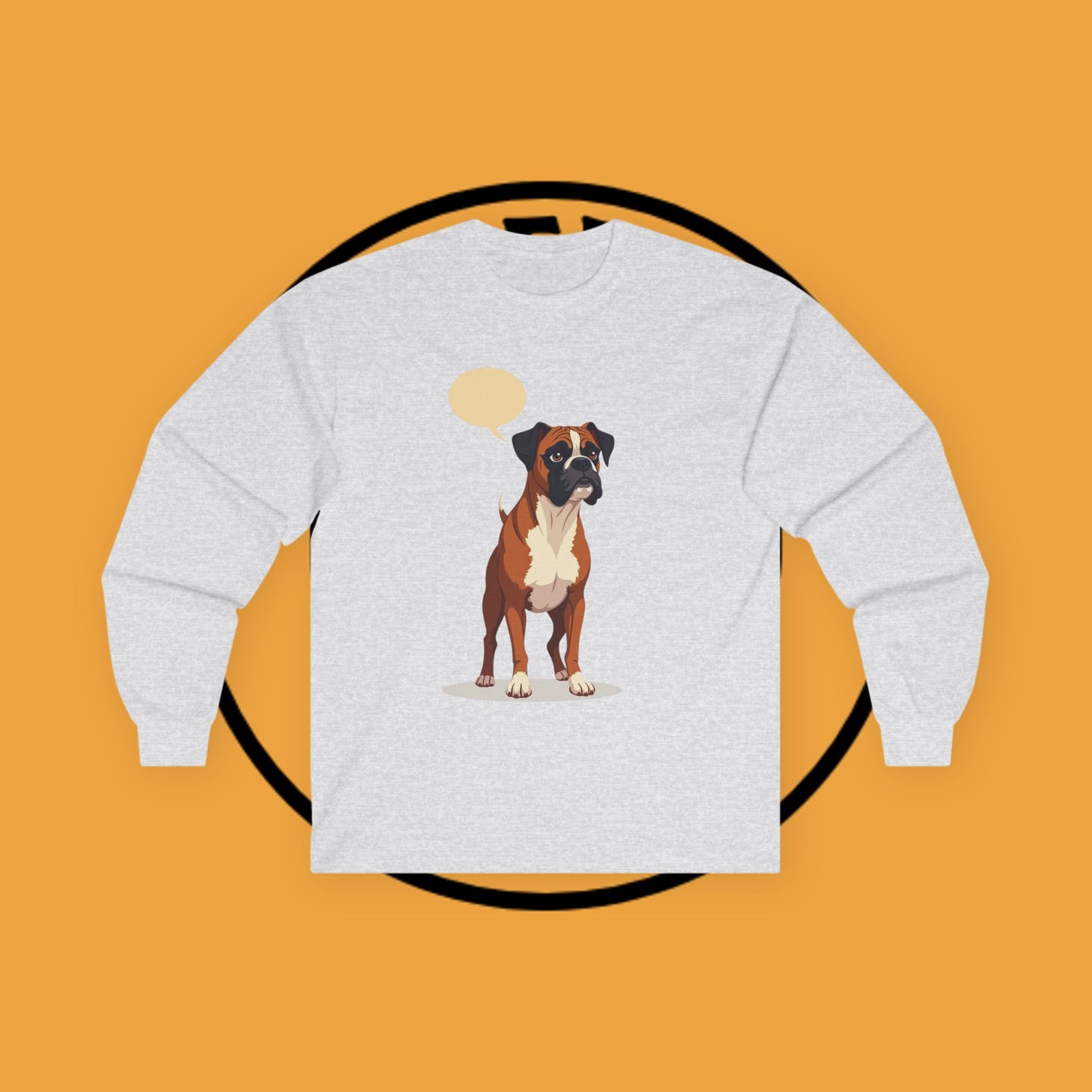 Classic Boxer Dog Long Sleeve T-Shirt - Vintage Style Illustration with Speech Bubble Design