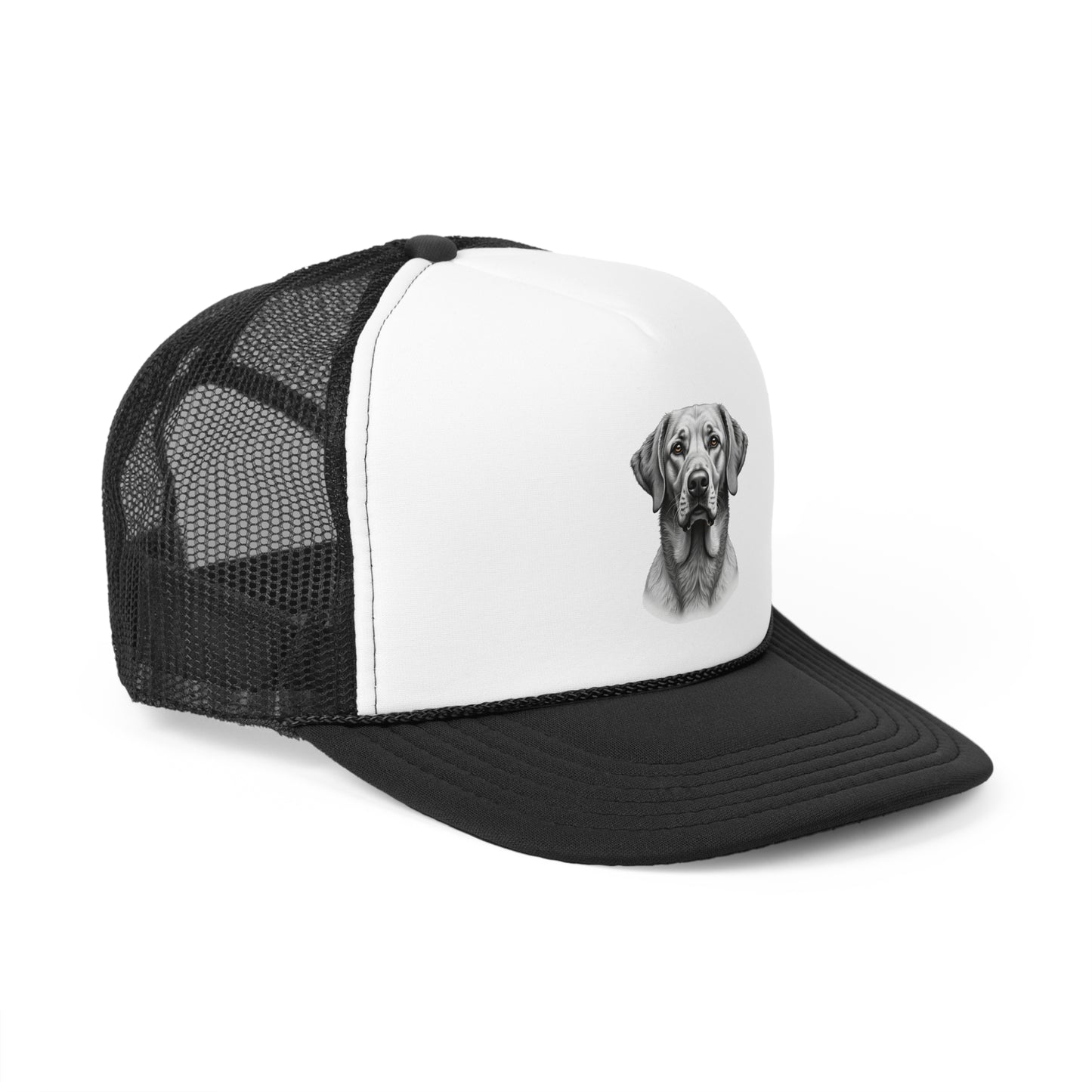 Hyperrealistic Labrador Trucker Cap - Professional Black White Portrait - Unisex Artistic Cap