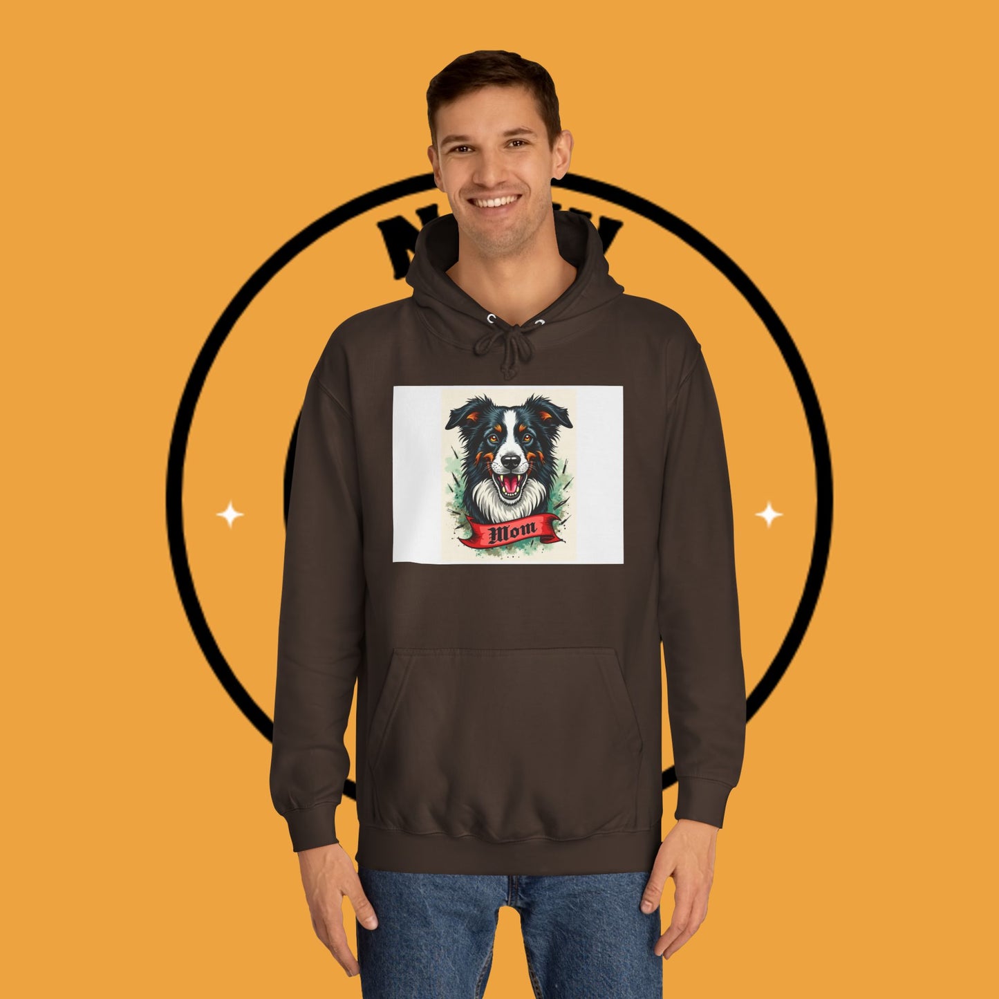 "Border Collie Mom Tattoo Style Hoodie - Vintage Dog Mother Banner Design Sweatshirt | Bold Statement Wear"