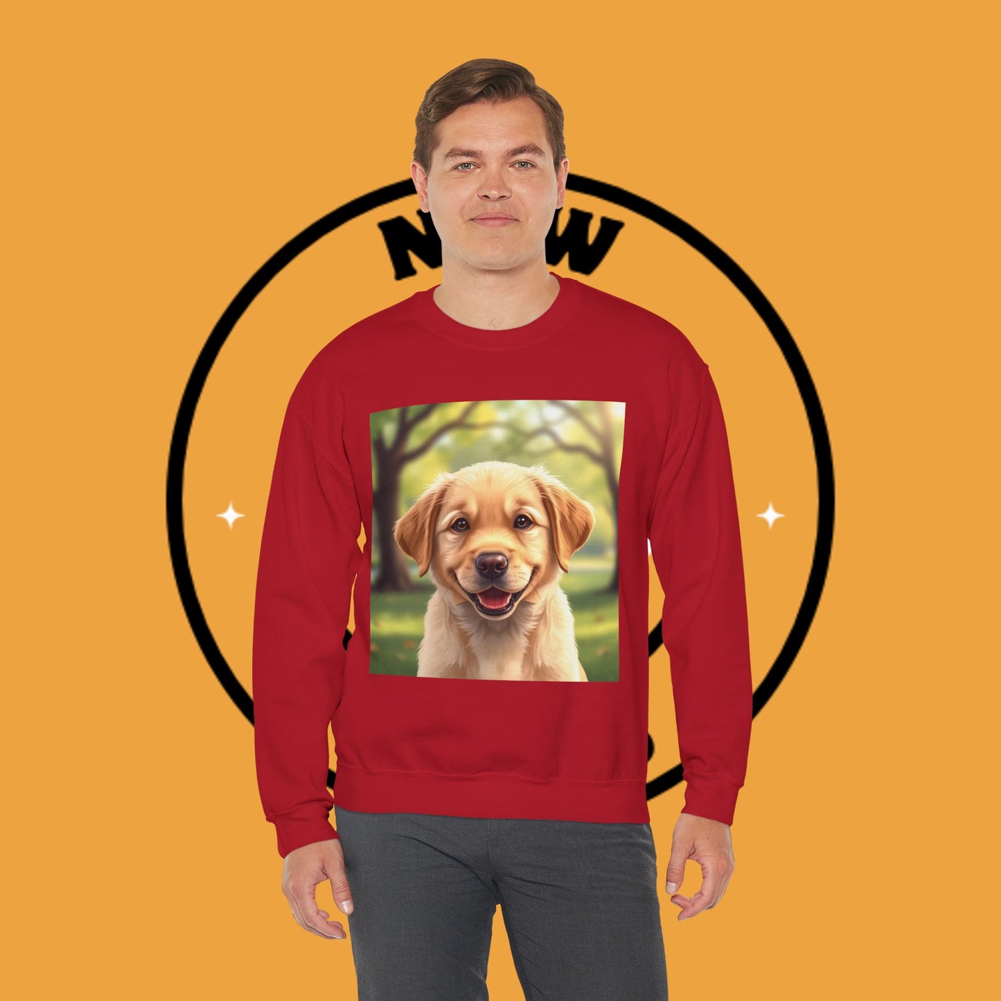 Crewneck Sweatshirt - Adorable Puppy Smiling in the Park - Sweet and Happy Golden Retriever