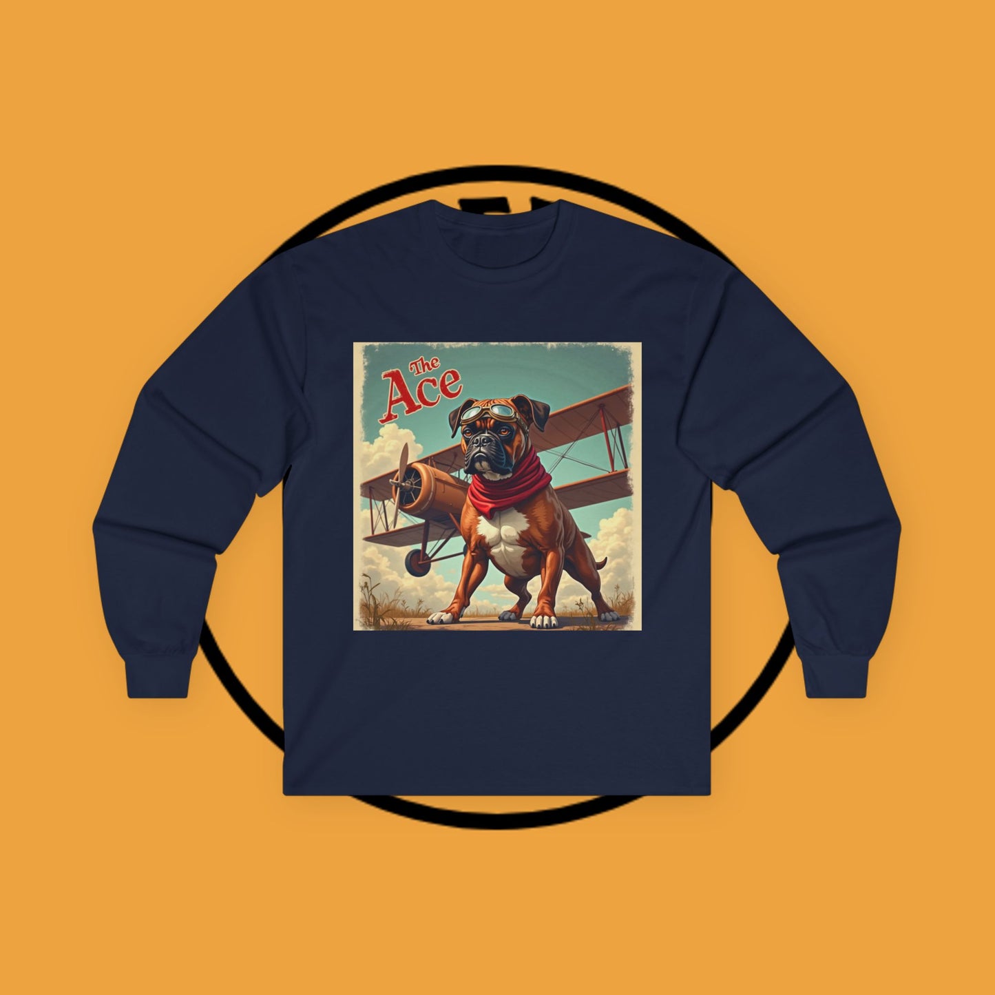 The Ace Vintage Aviation Pilot Dog Long Sleeve Tee - WWI Flying Ace Boxer Shirt