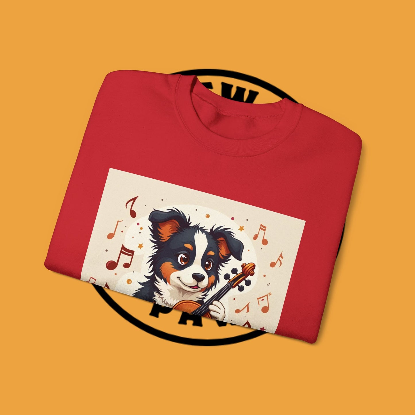 Music Dog Crewneck Sweatshirt - Cute Puppy Violinist with Musical Notes Design | Musician Gift