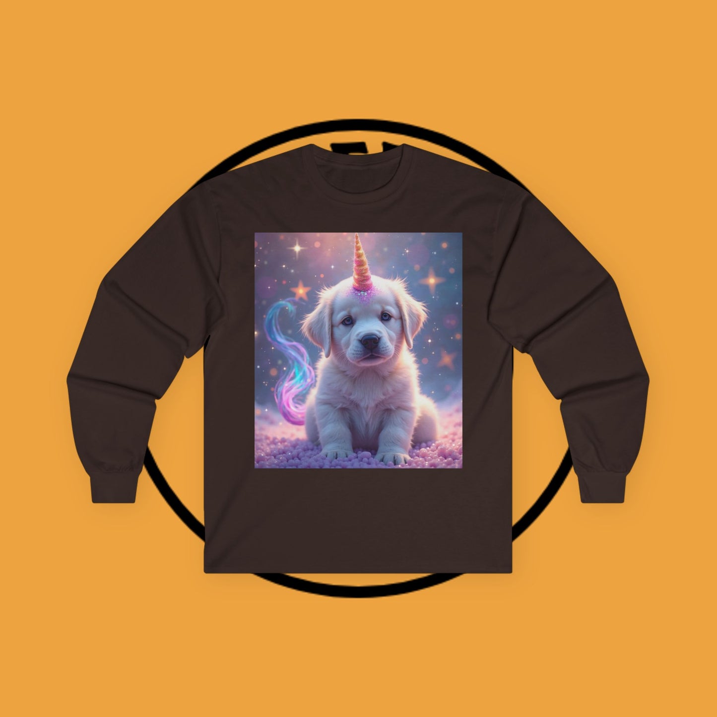Magical Unicorn Puppy - Cosmic Fantasy Rainbow Horn Puppy Design - Unicorn Puppy with Sparkly Horn and Magic Tail - Long Sleeve T-Shirt for Fantasy Lovers π¦β¨