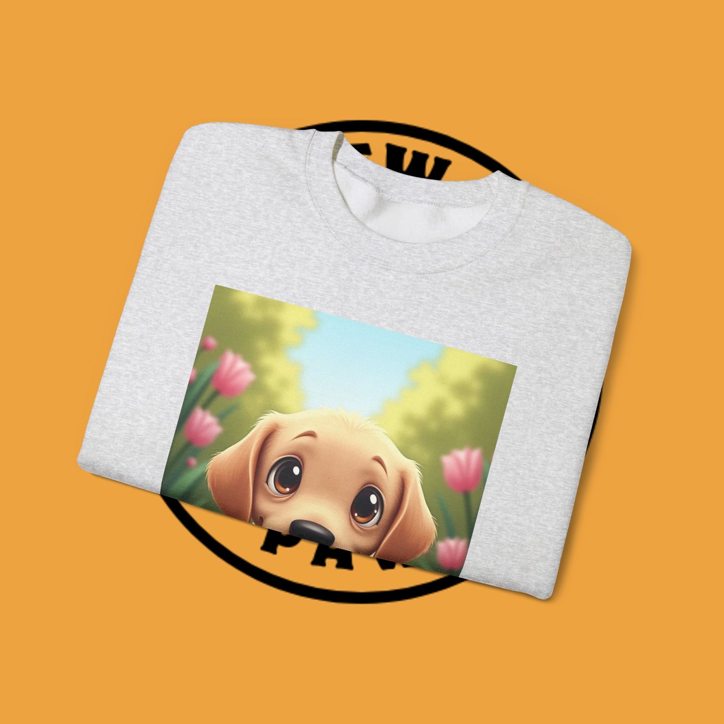 Adorable Golden Retriever Puppy in a Garden with Flowers - Cute Puppy Photo kawaii style