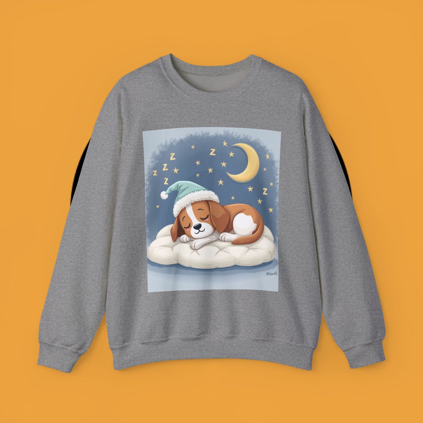 Sleeping Dog Crewneck Sweatshirt - Cute Beagle Design with Moon and Stars