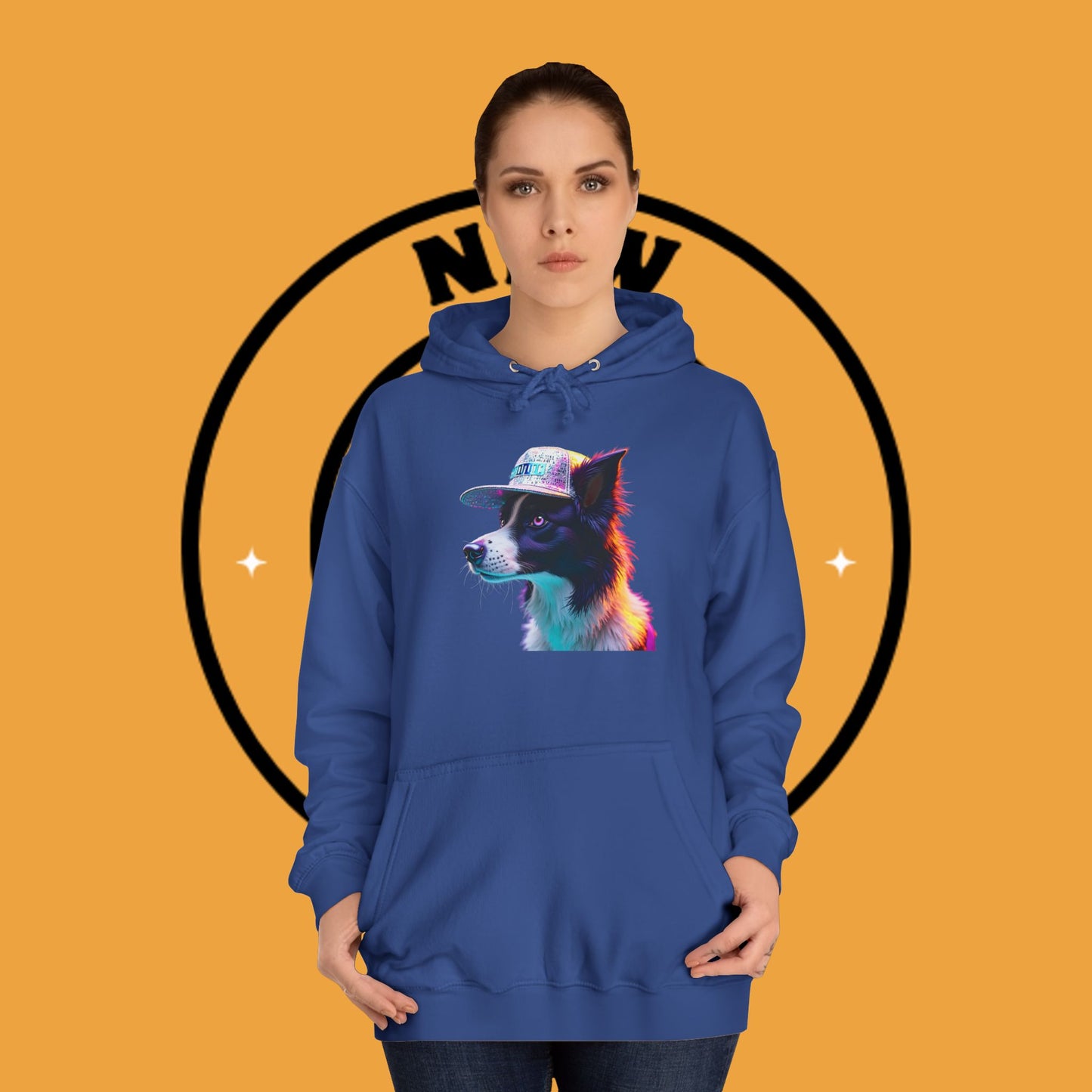 "Neon Rainbow Dog Hoodie - Vibrant Border Collie Street Art Design | Unisex Premium Streetwear"