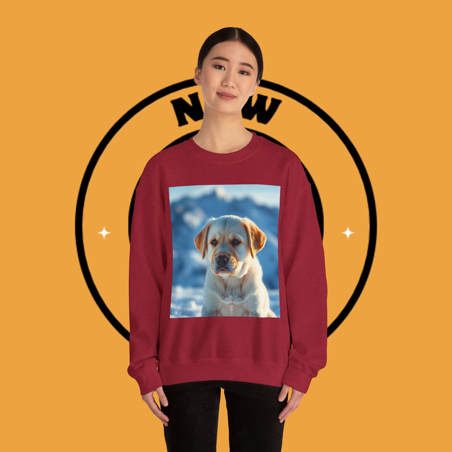 Crewneck Sweatshirt - Cute Labrador Puppy with Blue Eyes - Adorable Dog Portrait in Snow