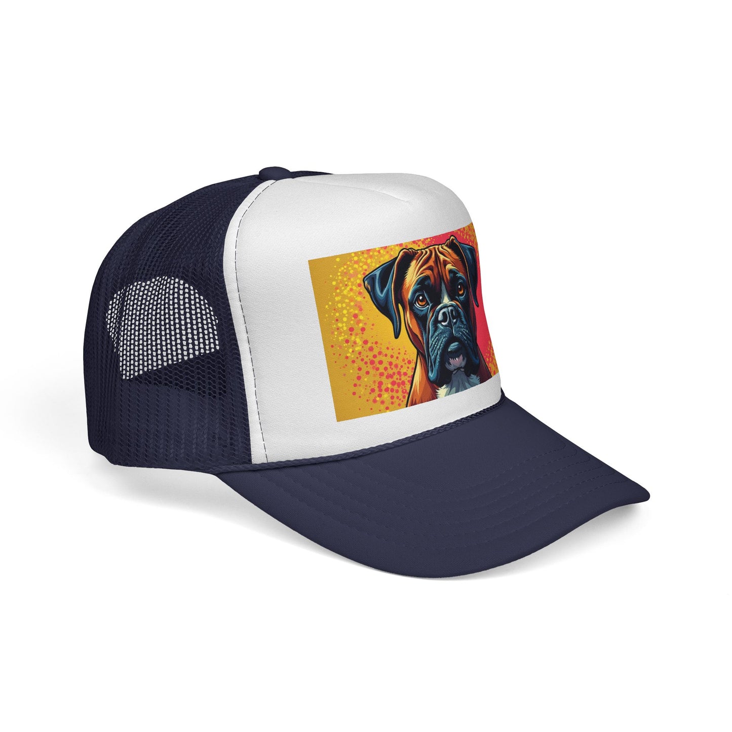 "Pop Art Boxer Dog Trucker Cap - Vibrant Colorful Design | Artistic Snapback Hat | Retro Street Style Baseball Cap for Dog Lovers"
