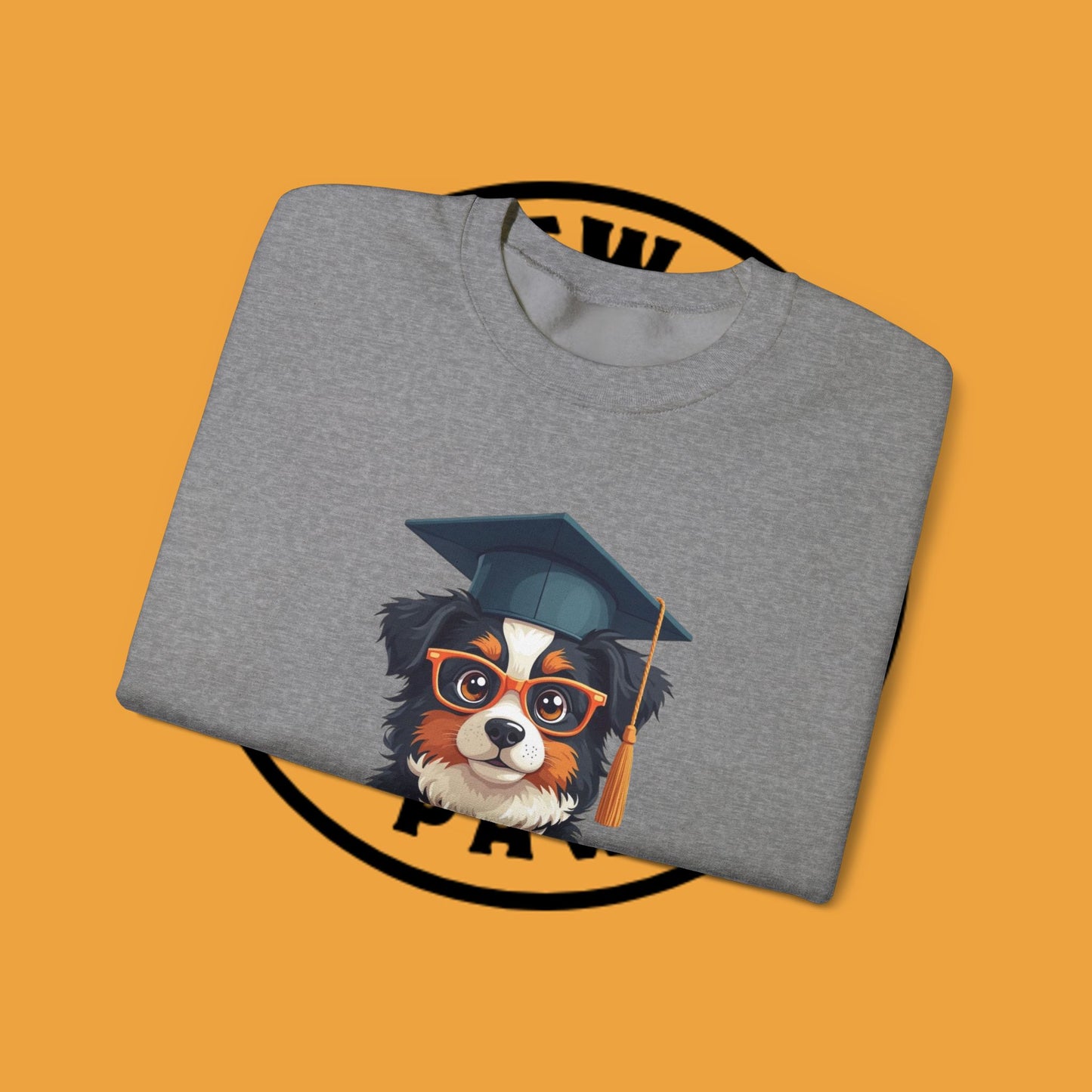Graduation Dog Crewneck Sweatshirt - Smart Puppy Graduate Cap Books | Academic Achievement Gift