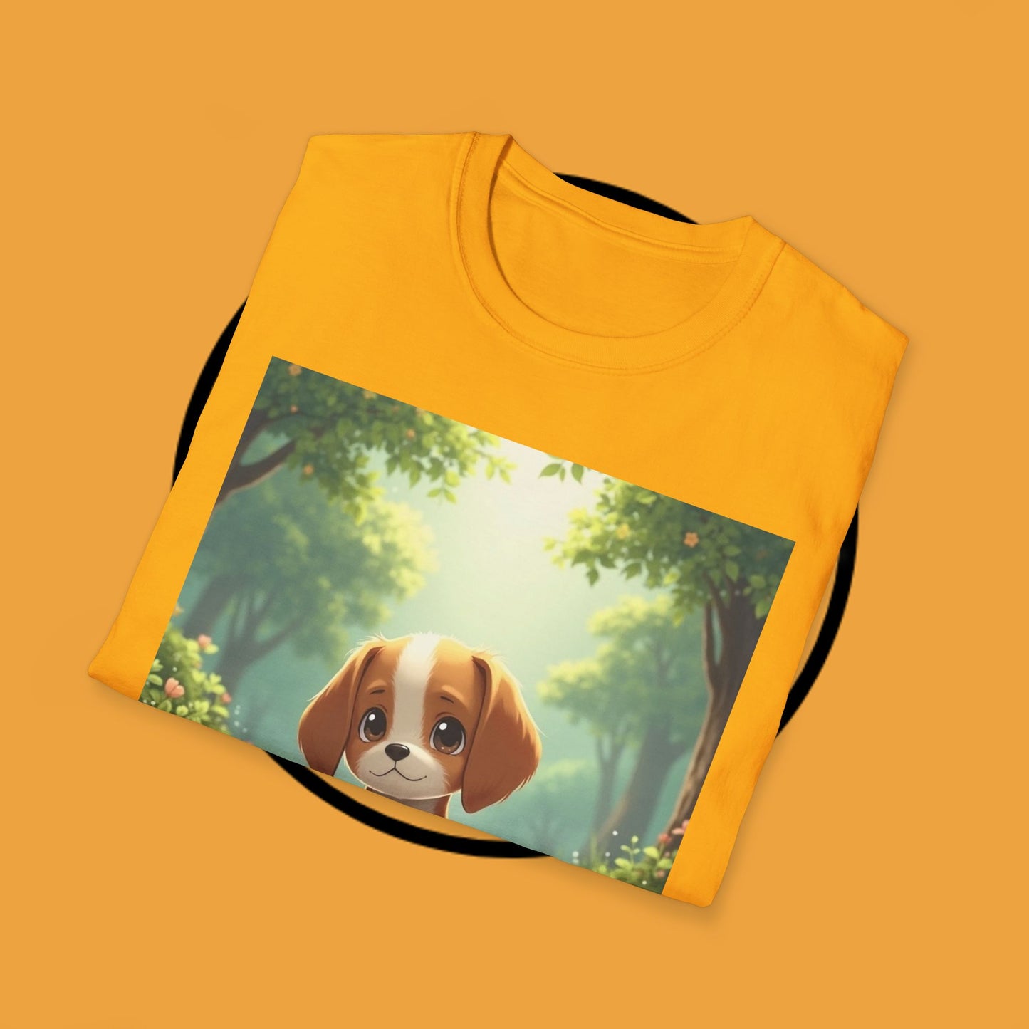 Magical Forest Beagle Puppy T-Shirt - Enchanted Nature Scene with Adorable Dog Design