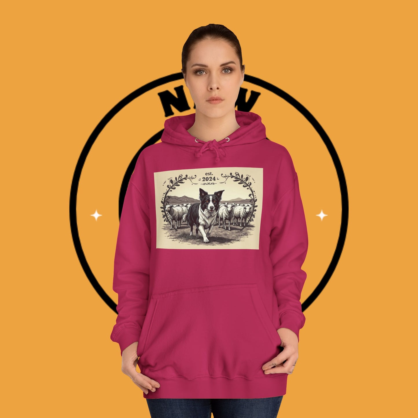"Border Collie Sheep Herding Hoodie - Vintage Farm Life Est. 2024 Sweatshirt | Premium Pastoral Dog Design"