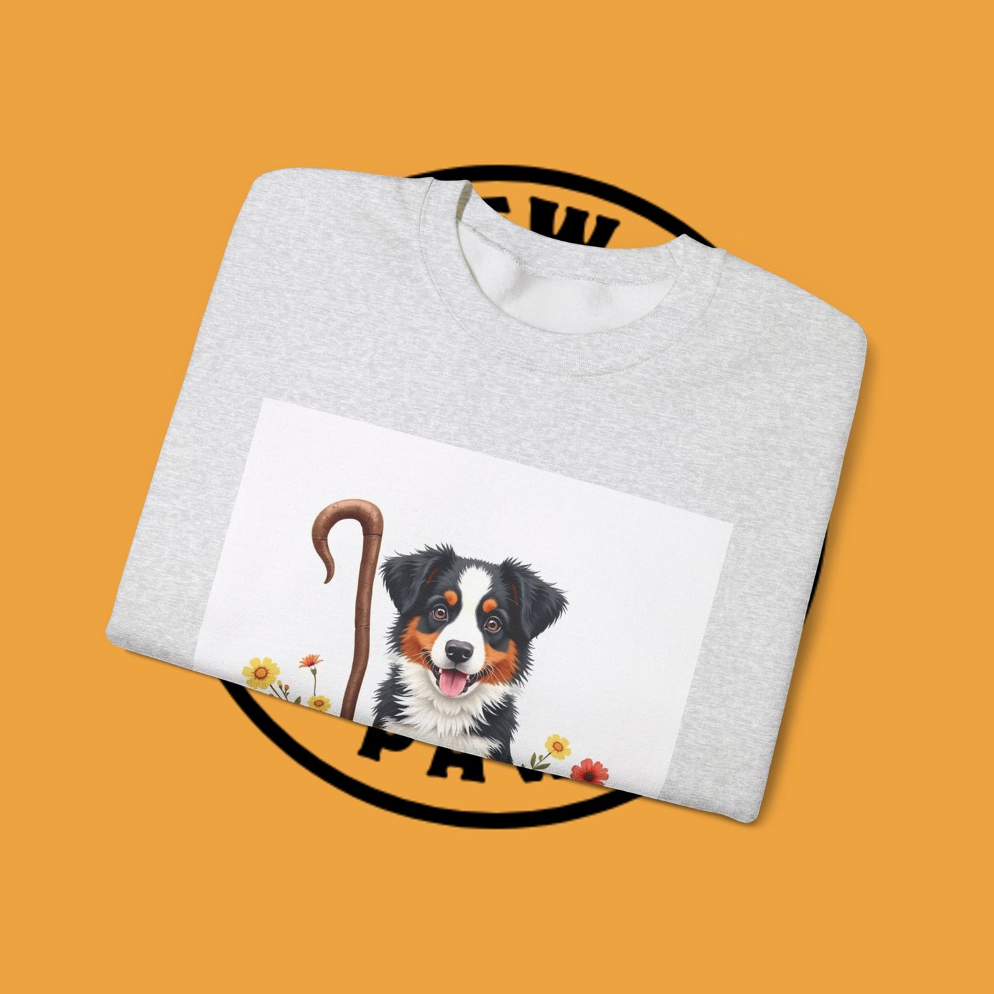 Border Collie Puppy Shepherd's Crook Crewneck Sweatshirt - Pastoral Dog Art | Farm Life Gift