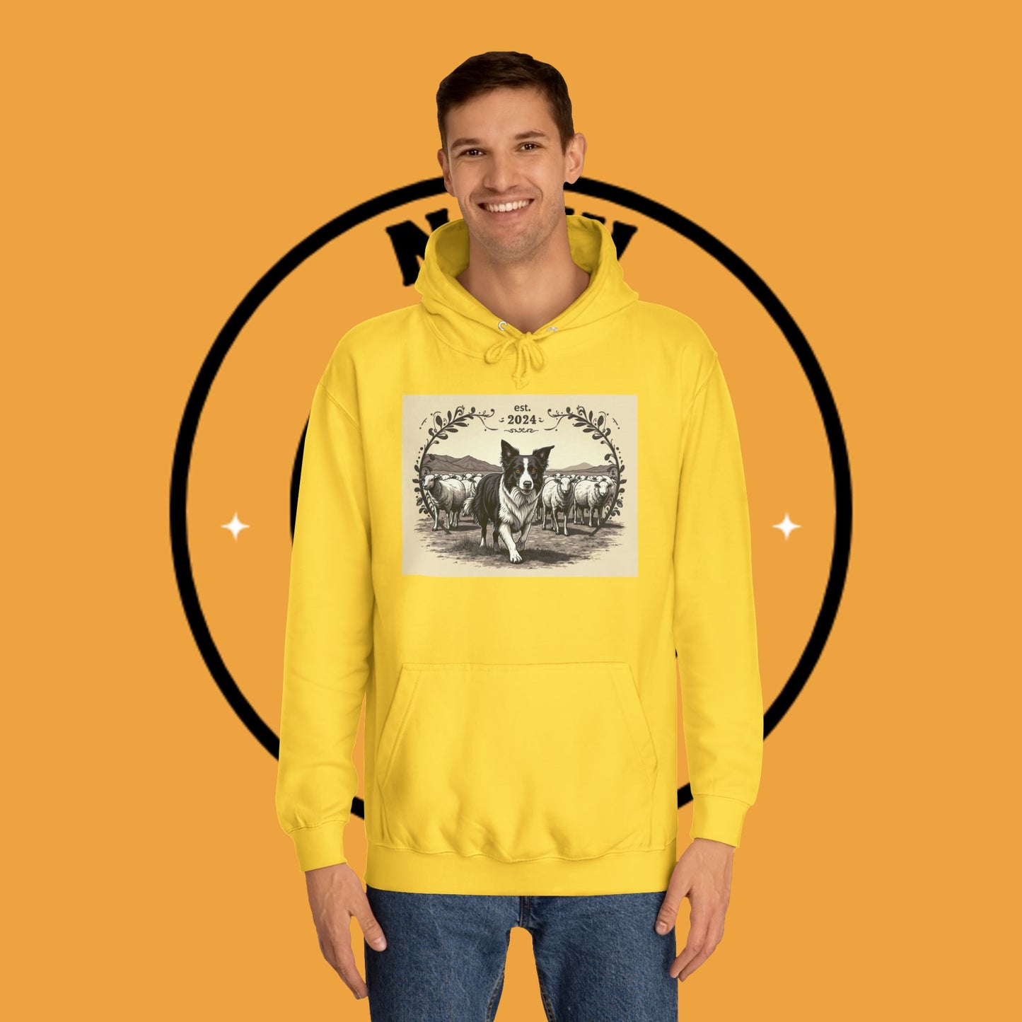 "Border Collie Sheep Herding Hoodie - Vintage Farm Life Est. 2024 Sweatshirt | Premium Pastoral Dog Design"