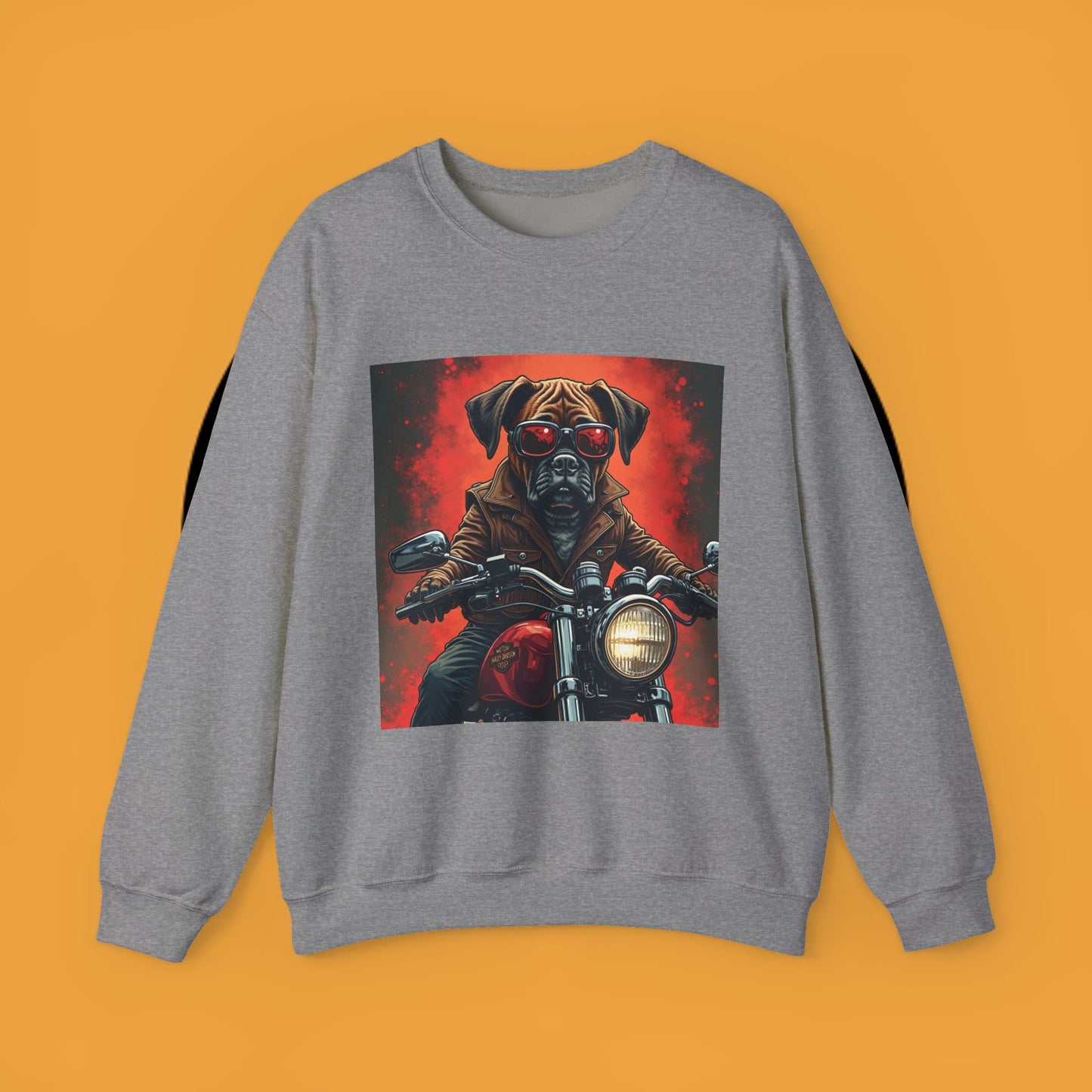 Biker Boxer Dog Crewneck Sweatshirt - Motorcycle Rebel Pup Design - Badass Pet Lover Style