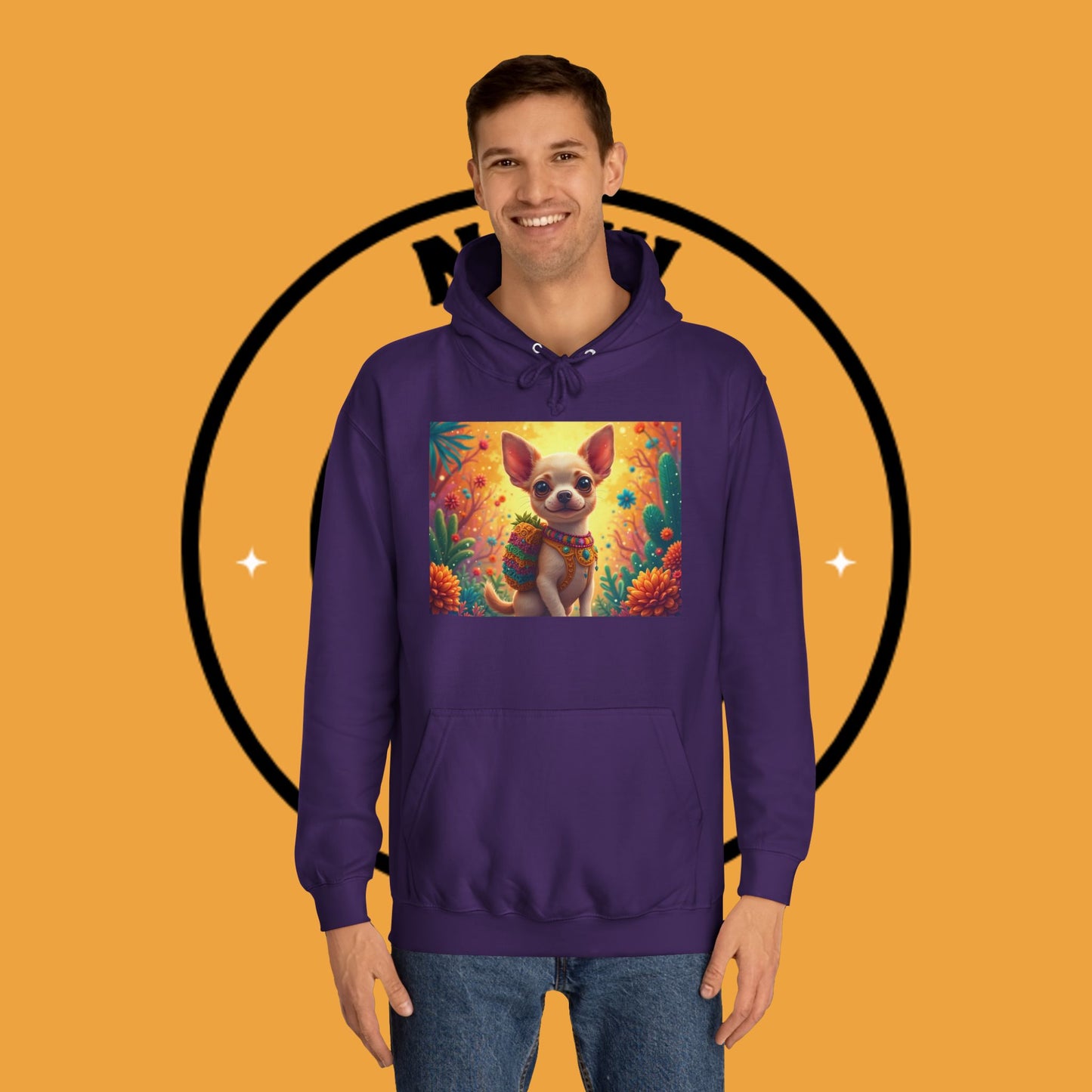 "Mexican Fiesta Chihuahua Hoodie | Day of Dead Dog Art | Colorful Desert Cactus Design | Cinco de Mayo Gift"