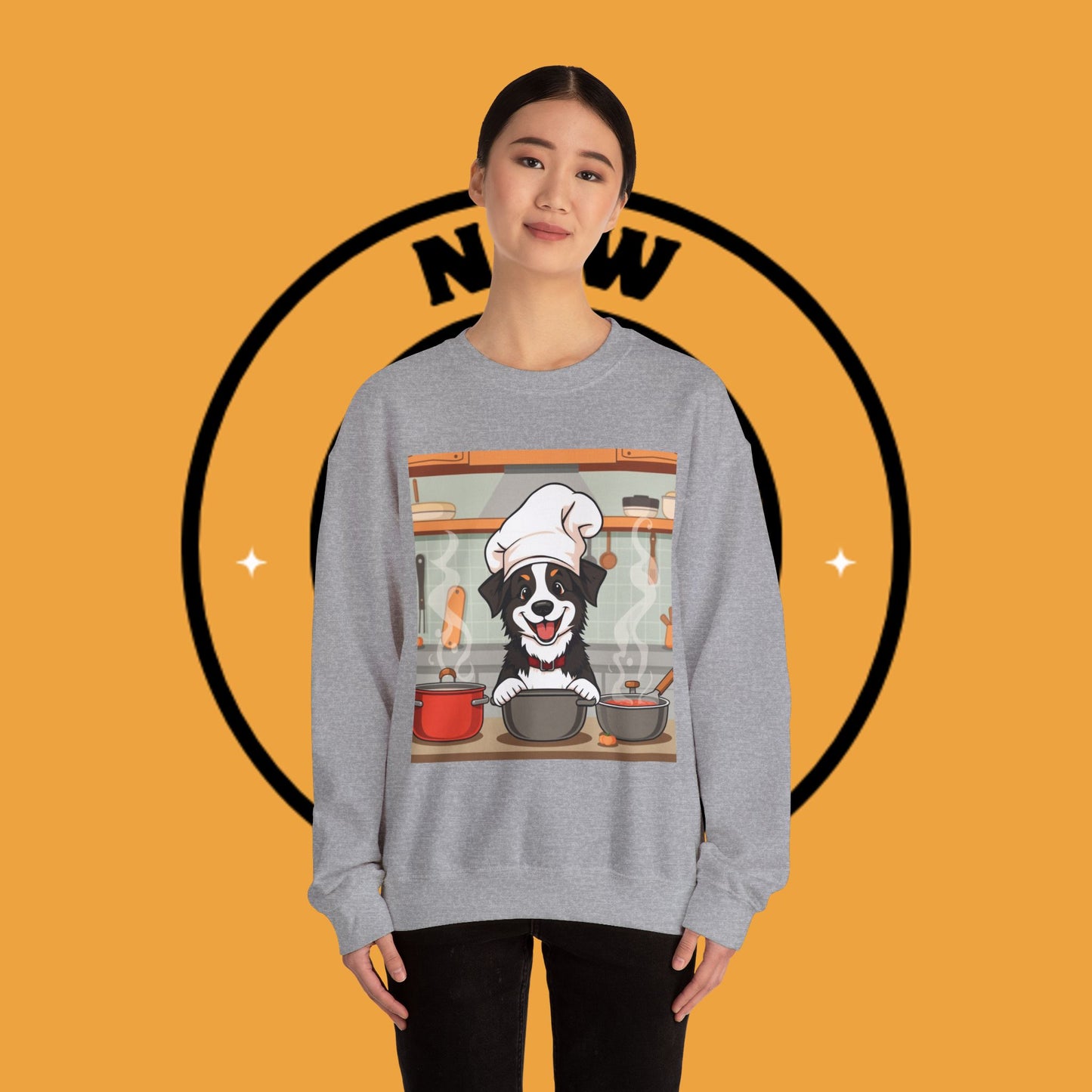 Chef Dog Crewneck Sweatshirt - Cute Puppy Cook with Chef Hat Kitchen Design | Culinary Lover Gift
