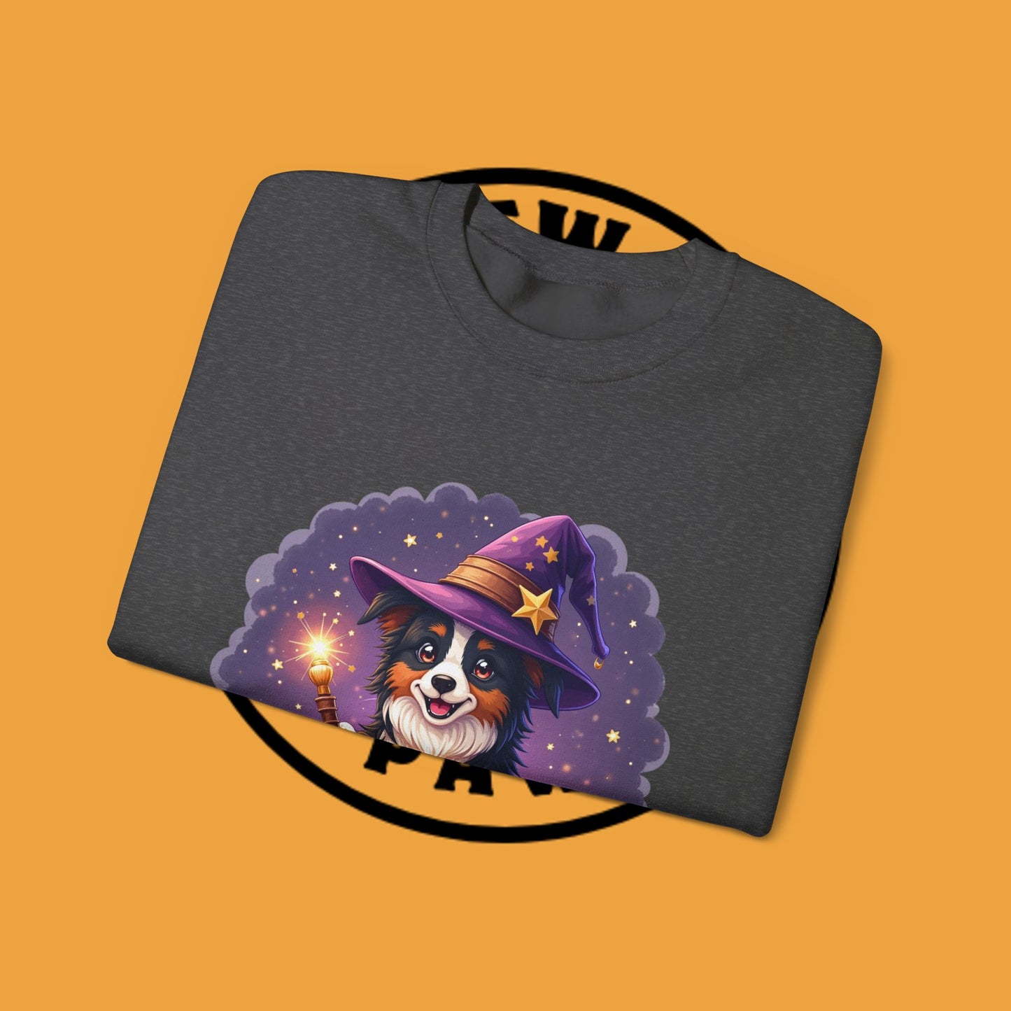 Magical Wizard Dog Crewneck Sweatshirt - Adorable Puppy Magician with Hat & Wand | Fantasy Pet Lover Gift Tee
