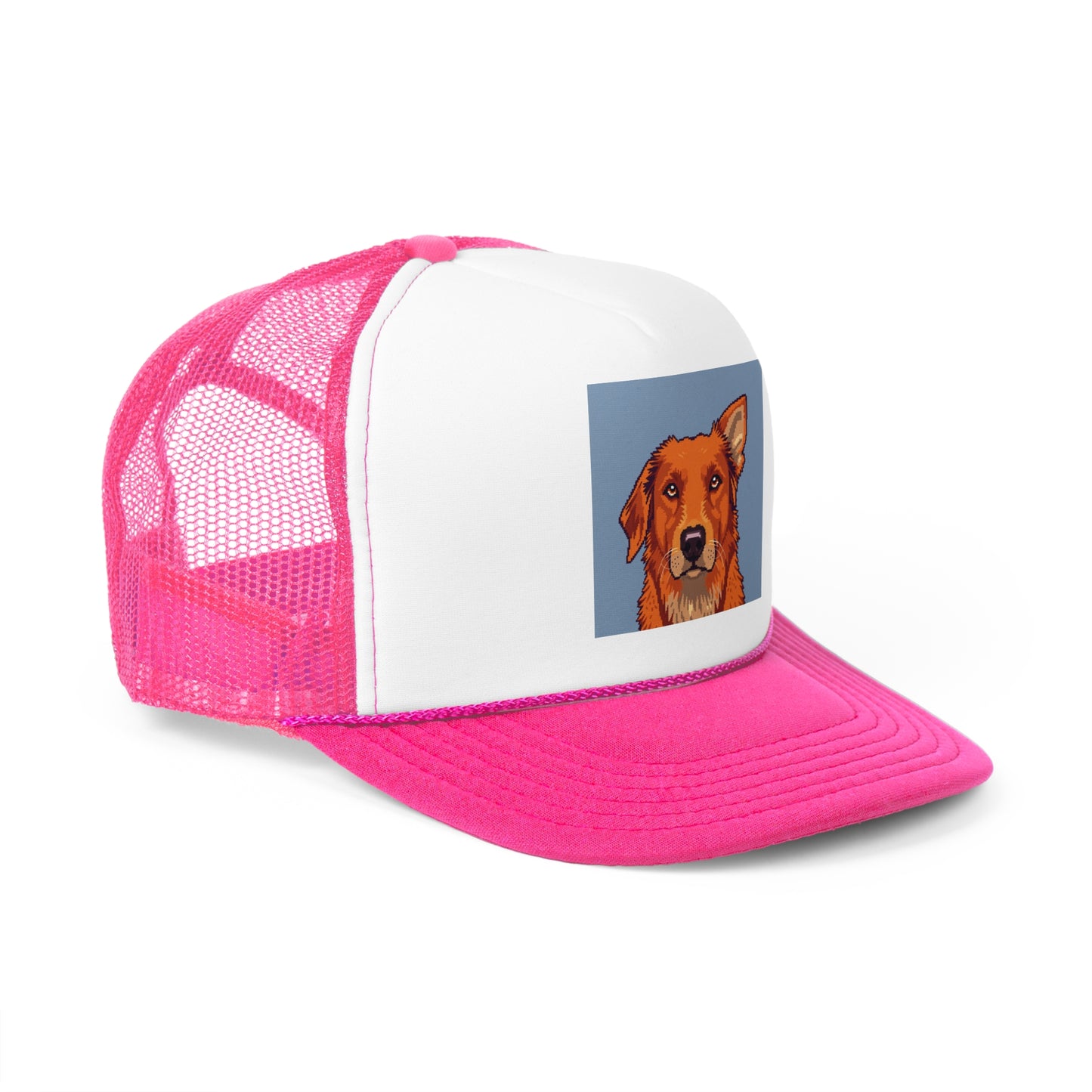 Pixel Art Dog Trucker Cap - Retro Gaming Golden Retriever Design - Unisex Adjustable Cap
