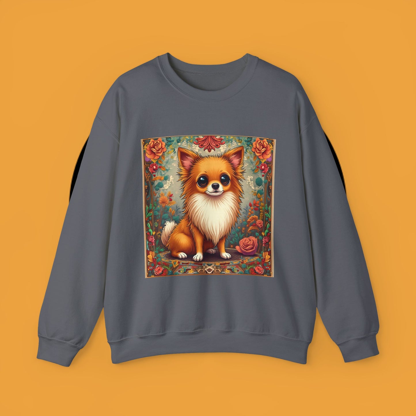 Victorian Chihuahua Garden Sweatshirt | Ornate Floral Dog Portrait | Botanical Pet Art Design