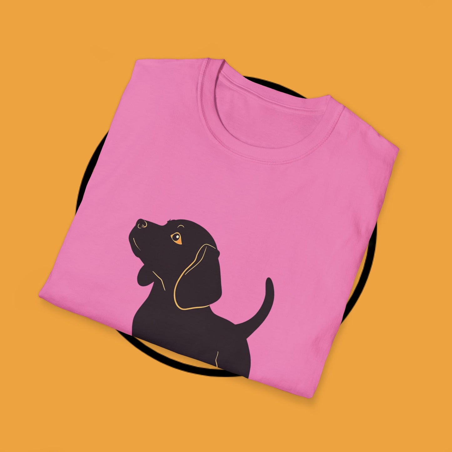 Minimalist Black Beagle Puppy T-Shirt - Simple Dog Silhouette Design | Modern Pet Lover Tee with Gold Accents