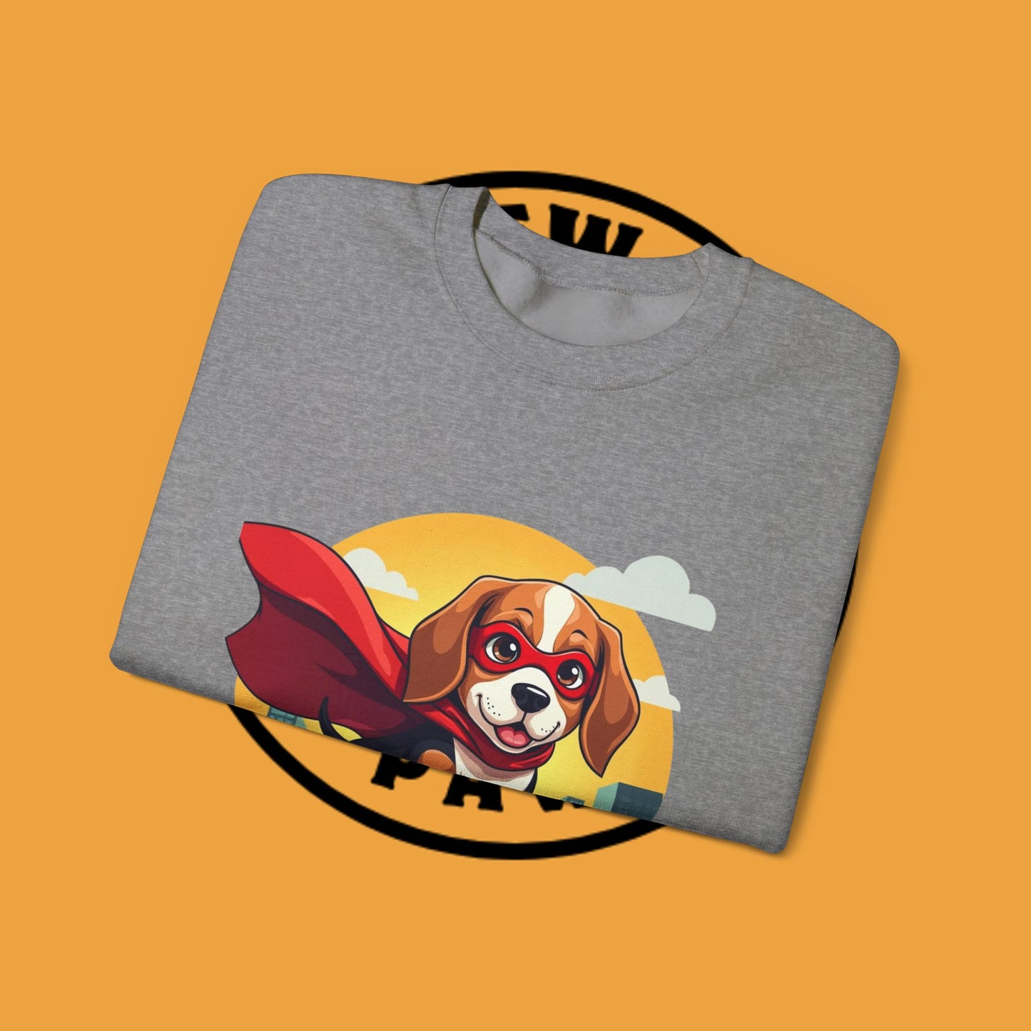 Superhero Dog Crewneck Sweatshirt - Flying Beagle Design with Red Cape and Mask