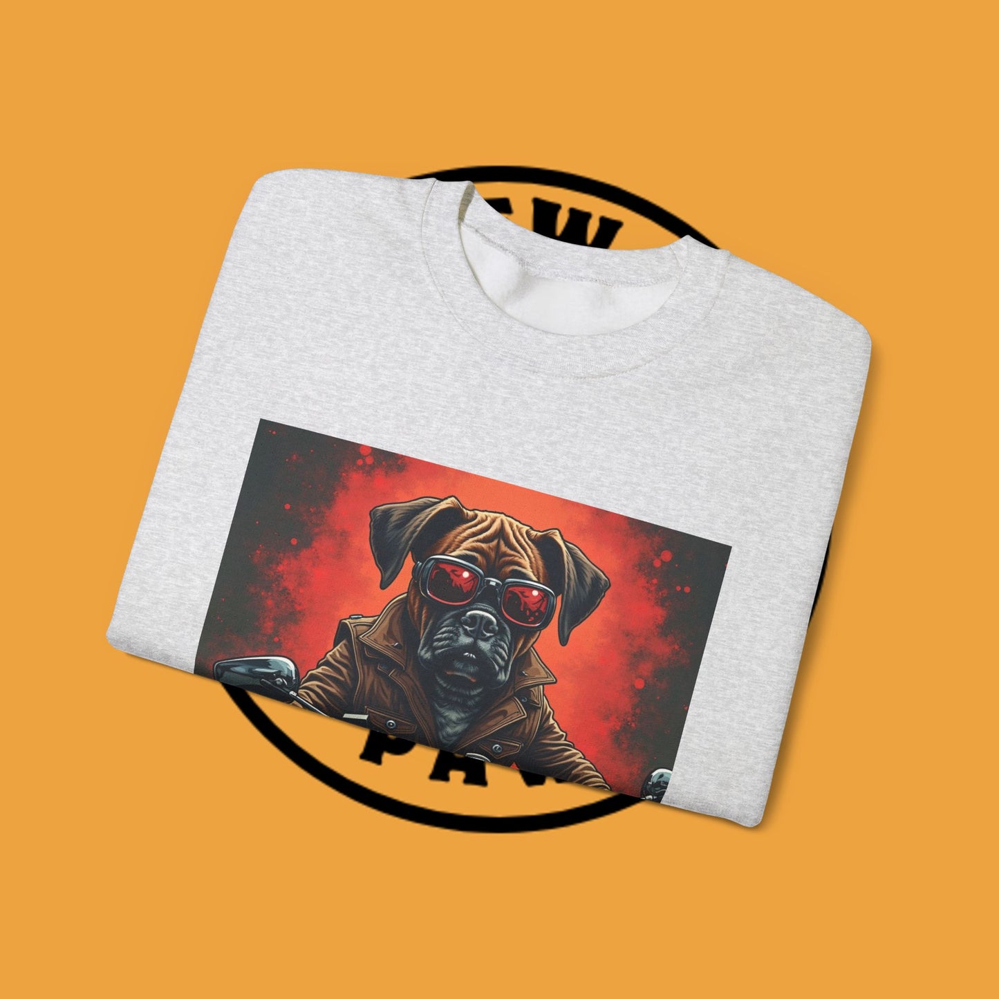 Biker Boxer Dog Crewneck Sweatshirt - Motorcycle Rebel Pup Design - Badass Pet Lover Style