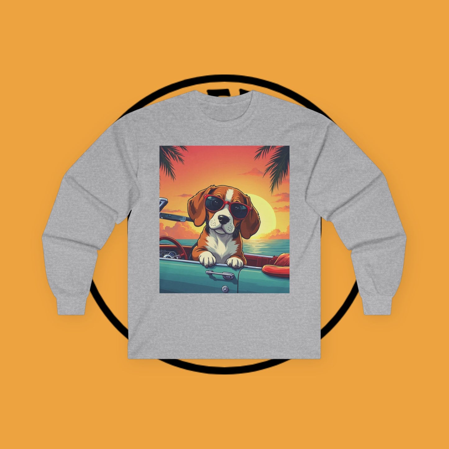 Cool Beagle Dog Sunglasses Vintage Car Long Sleeve Beach Tee