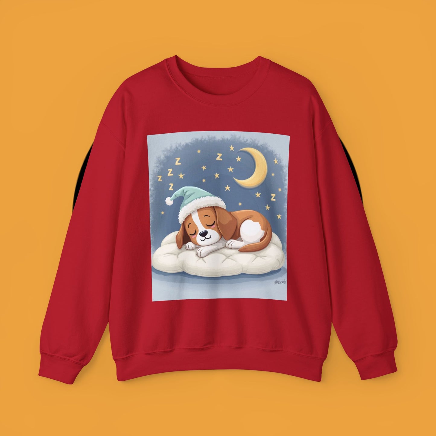 Sleeping Dog Crewneck Sweatshirt - Cute Beagle Design with Moon and Stars