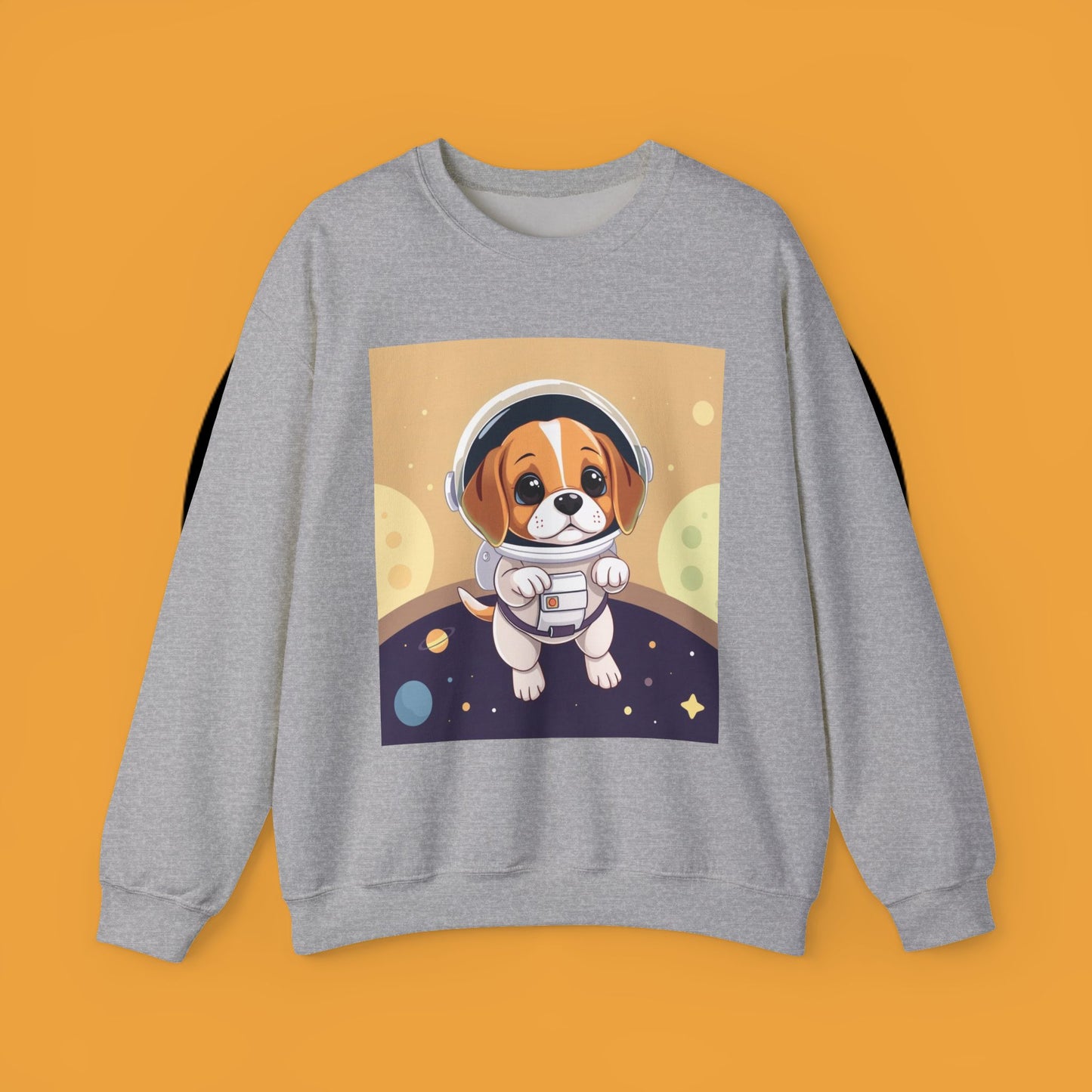 Astronaut Dog Crewneck Sweatshirt - Space Beagle Design with Helmet and Planets