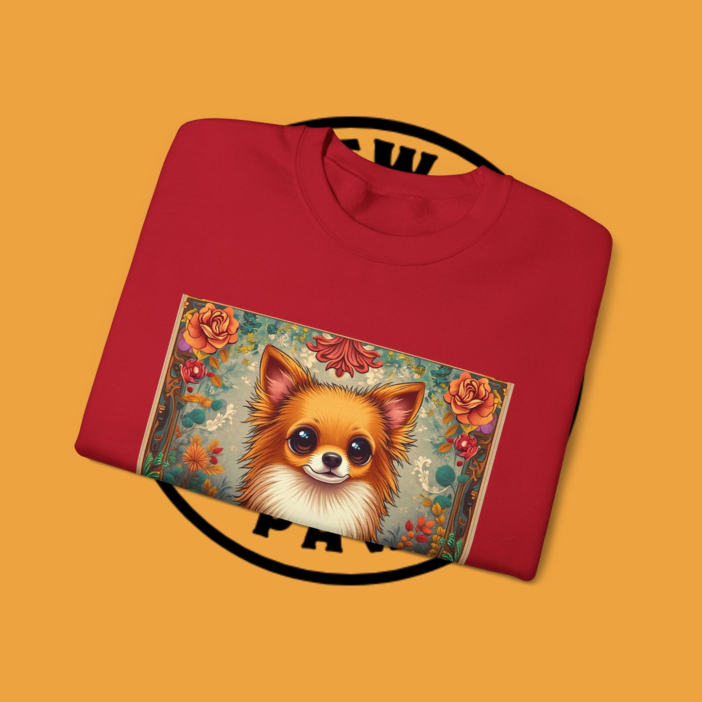 Victorian Chihuahua Garden Sweatshirt | Ornate Floral Dog Portrait | Botanical Pet Art Design