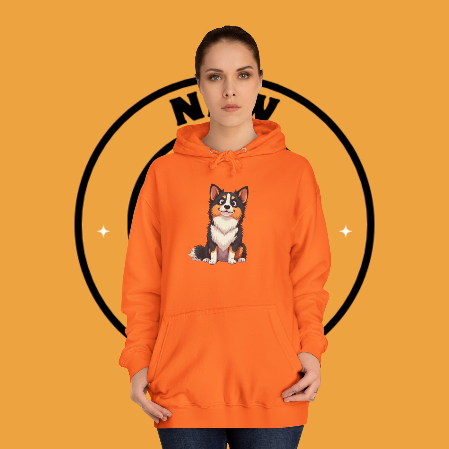 "Cute Tricolor Puppy Hoodie - Adorable Cartoon Dog Design | Kawaii Animal Streetwear for Dog Lovers"