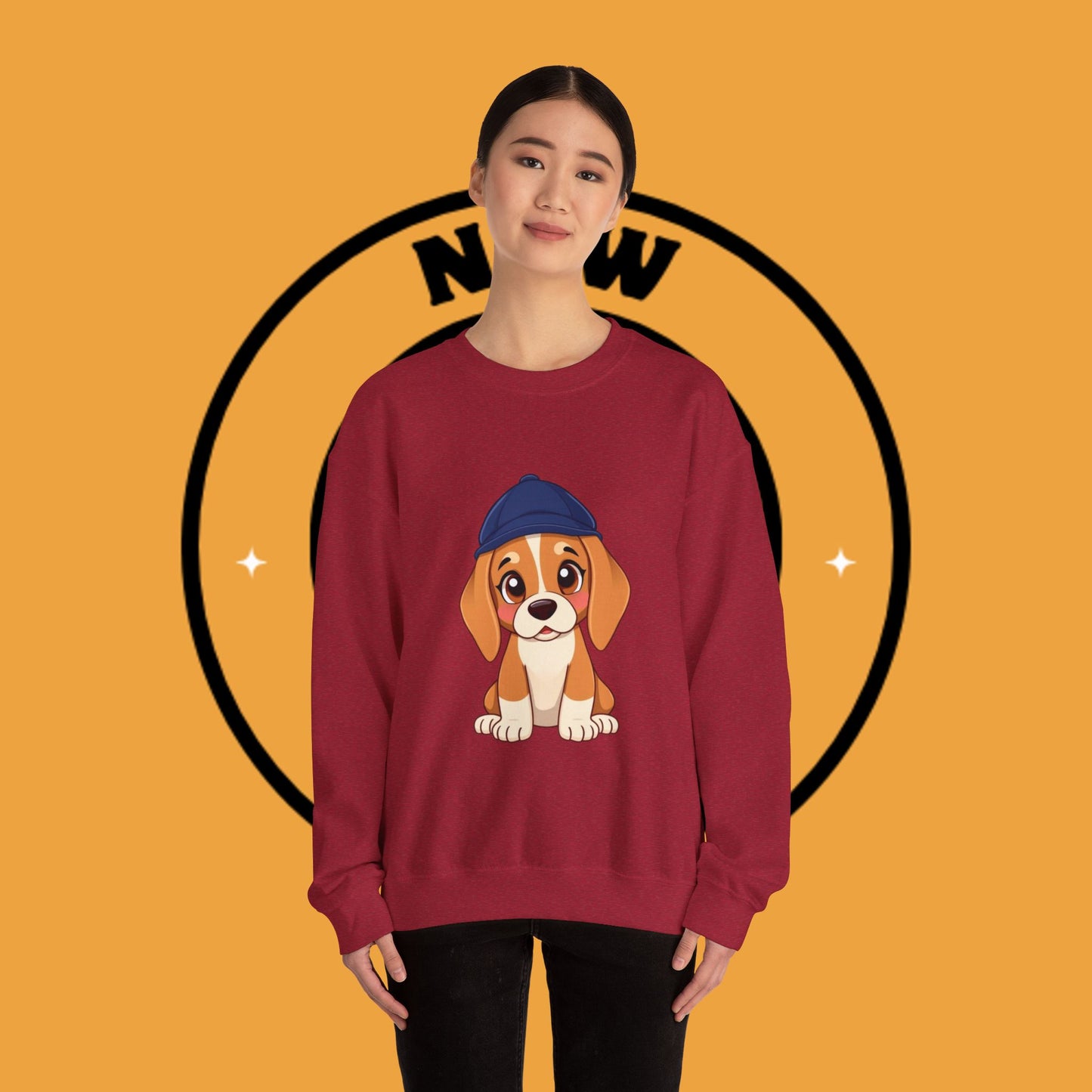 Beagle Puppy Crewneck Sweatshirt with Hat - Adorable Kawaii Dog Design