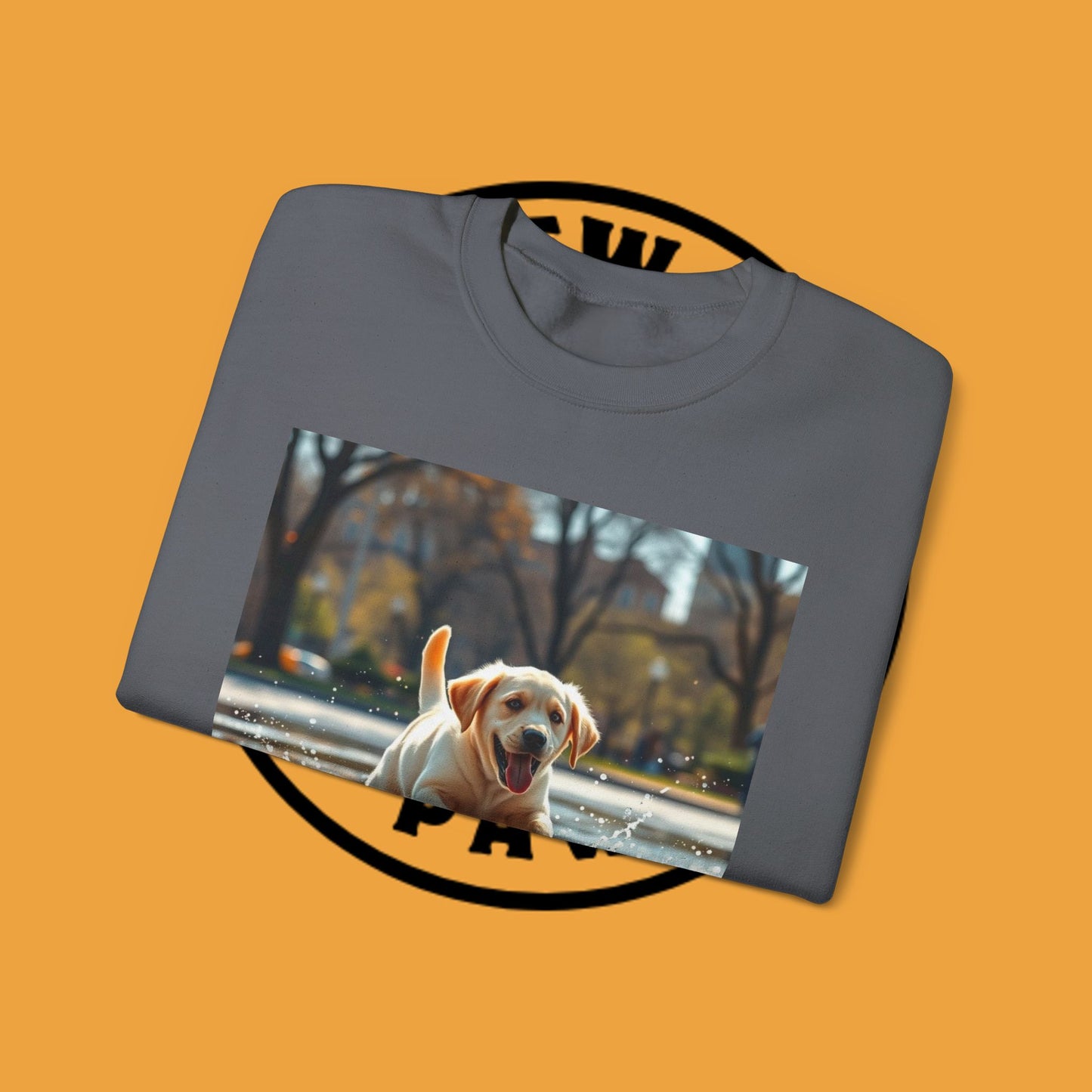 Unisex Dog Lover Crewneck Sweatshirt -Labrador Puppy Running in Water - Happy Dog Splashing in Puddle
